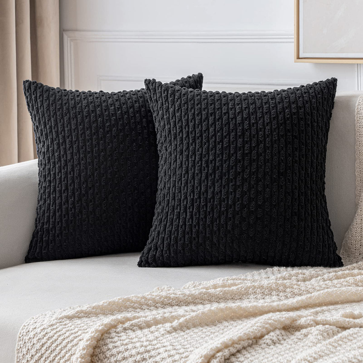 MIULEE Decorative Throw Pillow Covers 18x18 Sage Green Textured Corduroy | Pack of 2 Striped Pillow Covers Modern Farmhouse Home Decor for Couch Bed Sofa Living Room
