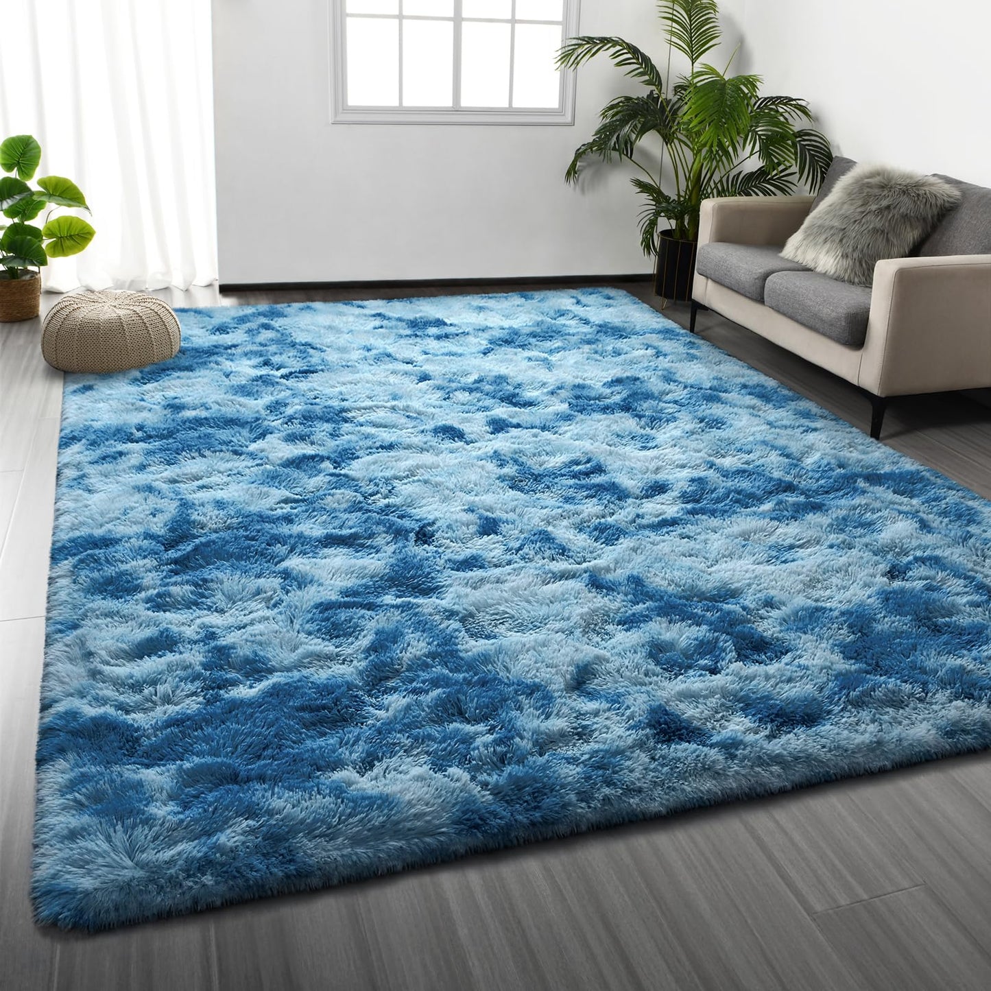 Deerhoo Large Shag Area Rugs 6 x 9, Light Grey | Tie-Dyed, Ultra Soft Plush Fuzzy,Washable, For Living Room, Bedroom, Indoor Carpet Nursery Kids Teen Home Decor