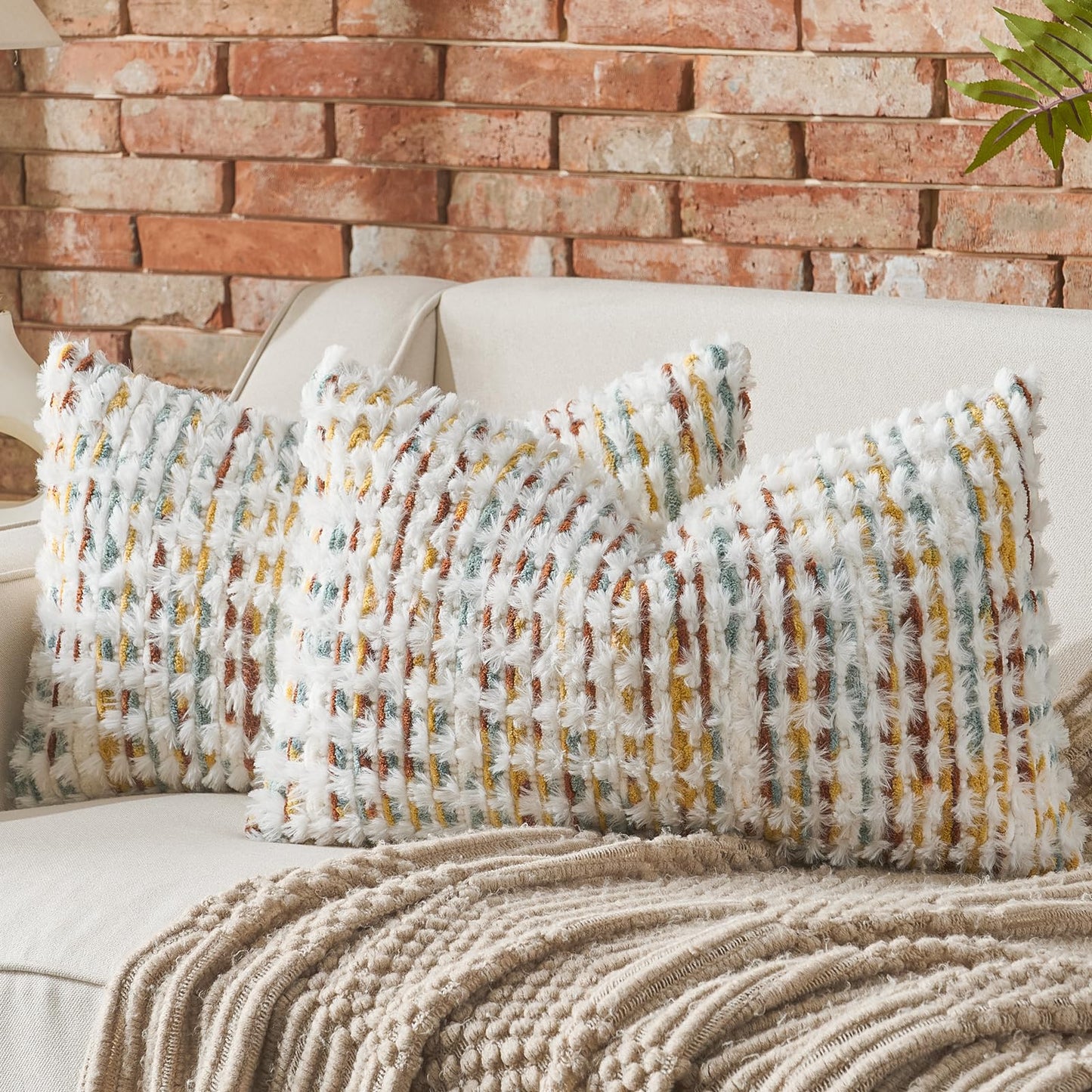Set of 2 Boho Chenille Pillow Cover Decorative Tufted Pillowcase for Couch Bed Sofa Bedroom Living Room Modern 18 x 18-Inch Brown