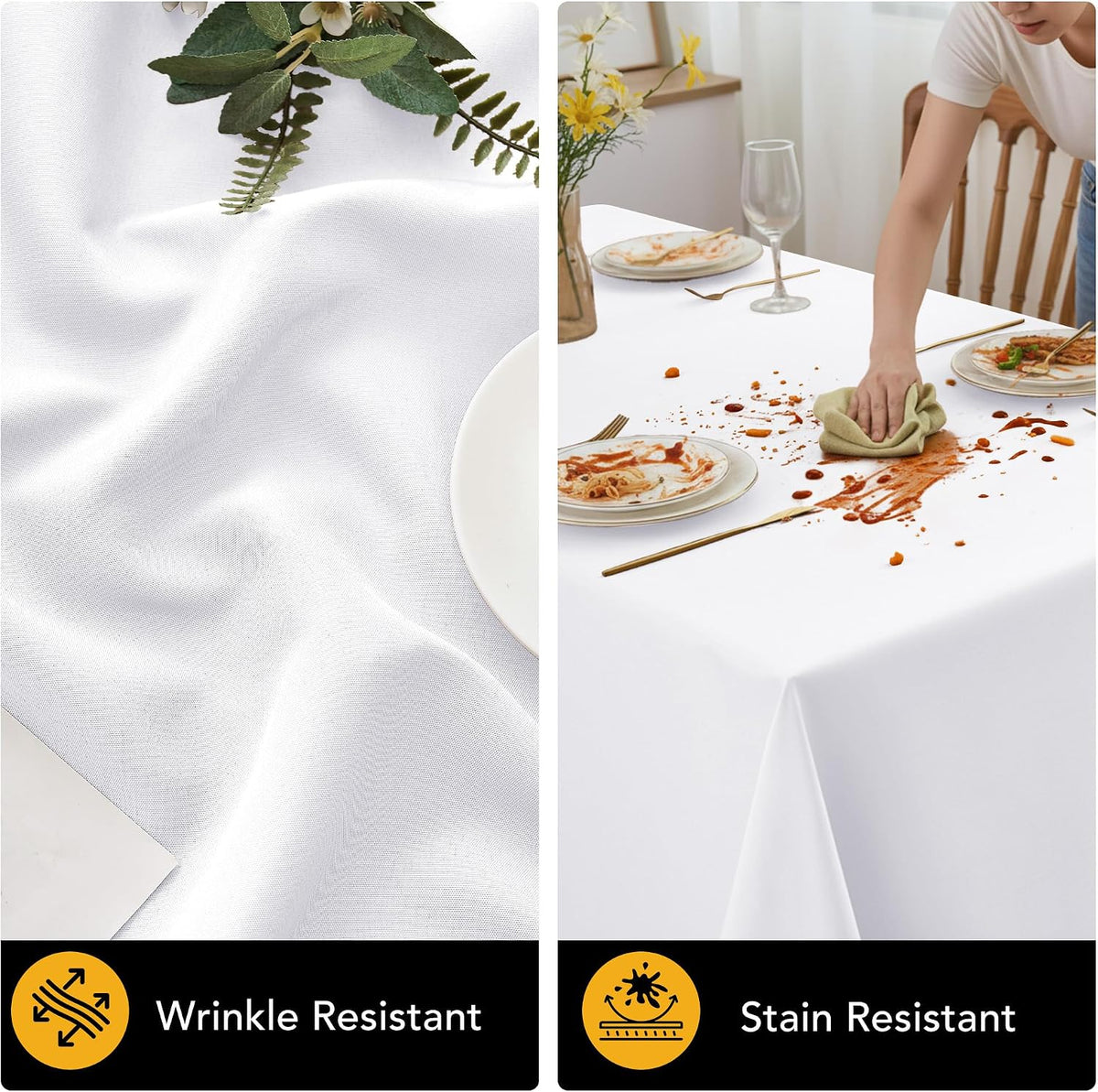 10-Pack White Tablecloths for Rectangle Tables, 60 x 102 Inches | Stain-Resistant Polyester Fabric for 6 Foot Tables - Washable Table Covers for Weddings, Banquets, Birthday, Parties, Events