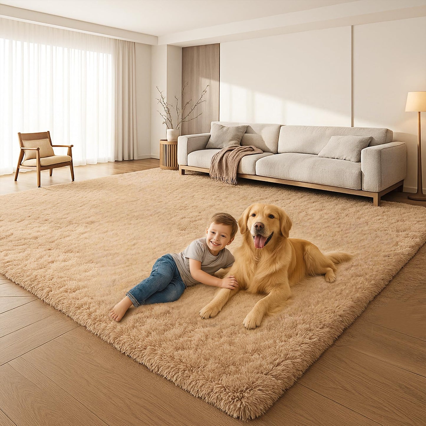 8x10 Cream Fluffy Shag Area Rug, Non-Slip Soft Carpet for Home | Soft Plush Rug With Durable Non-Slip Backing. Ideal for Living Room, Bedroom, Kids Room. Thick, Cozy, Modern Design.