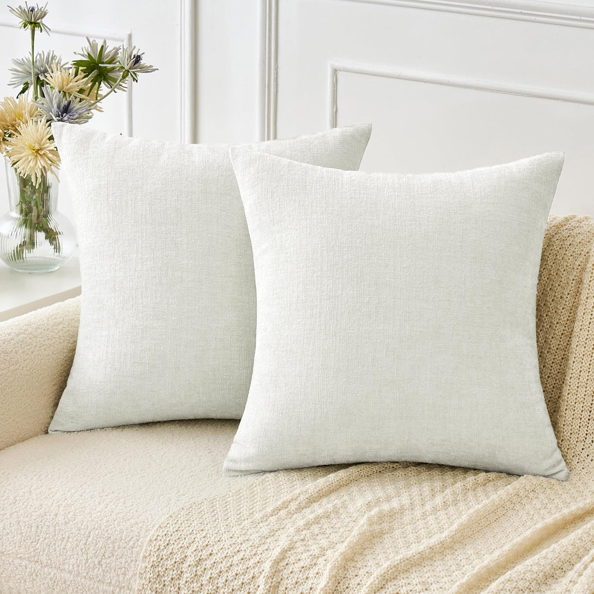 MIULEE Soft Chenille Fall Throw Pillow Covers Burnt Orange 18x18 Pack of 2 | Modern Fall Home Decor, Classic Decorative Pillows, Solid Dyed Cases, Boho Couch Cushion Covers for Sofa Bed Living Room