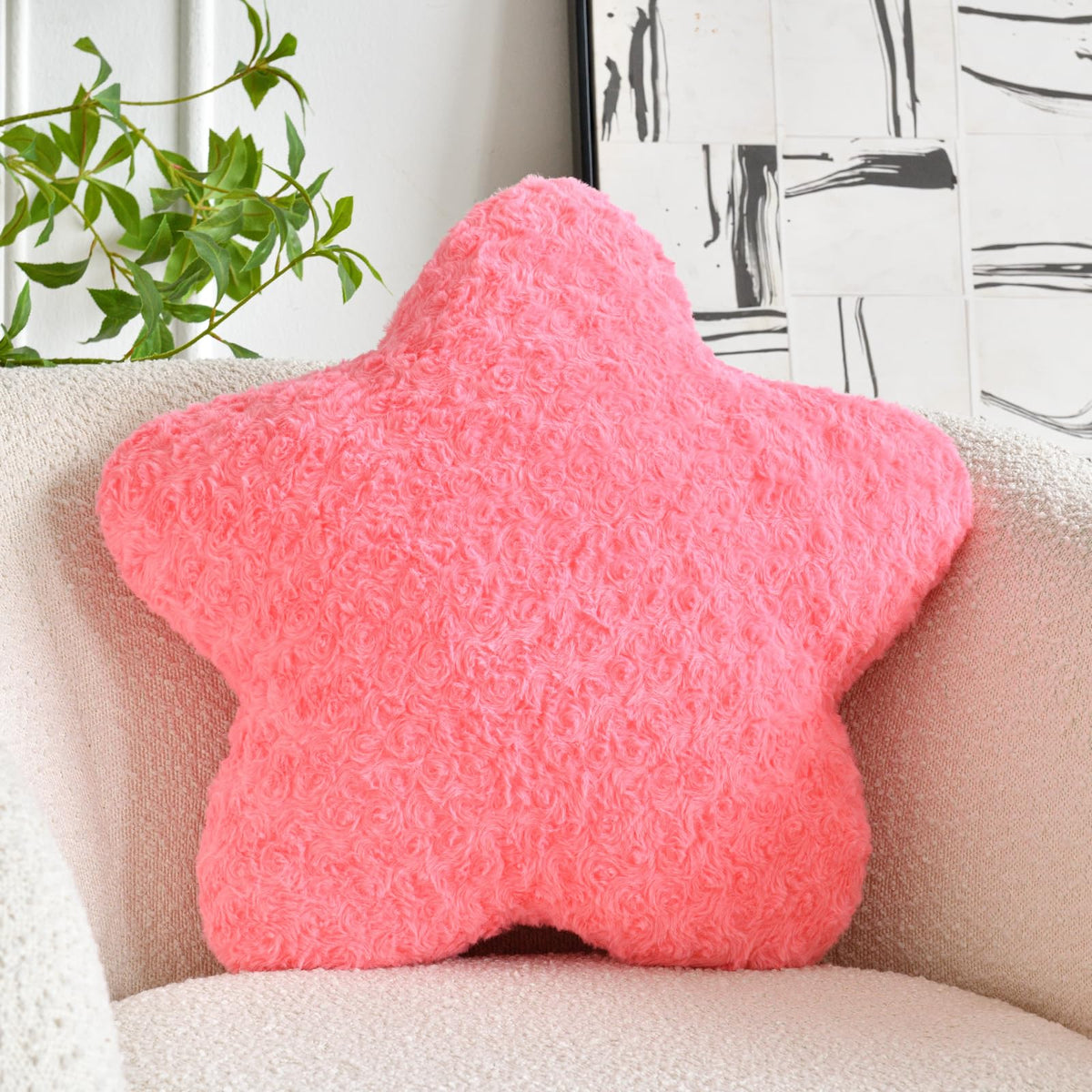 Star Pillow, 14.9" Star Shaped Plush Pillow for Couch Bed Sofa, Cute Decorative Throw Pillows with Soft Faux Fur Room Decor for Bedroom Living Room (White)