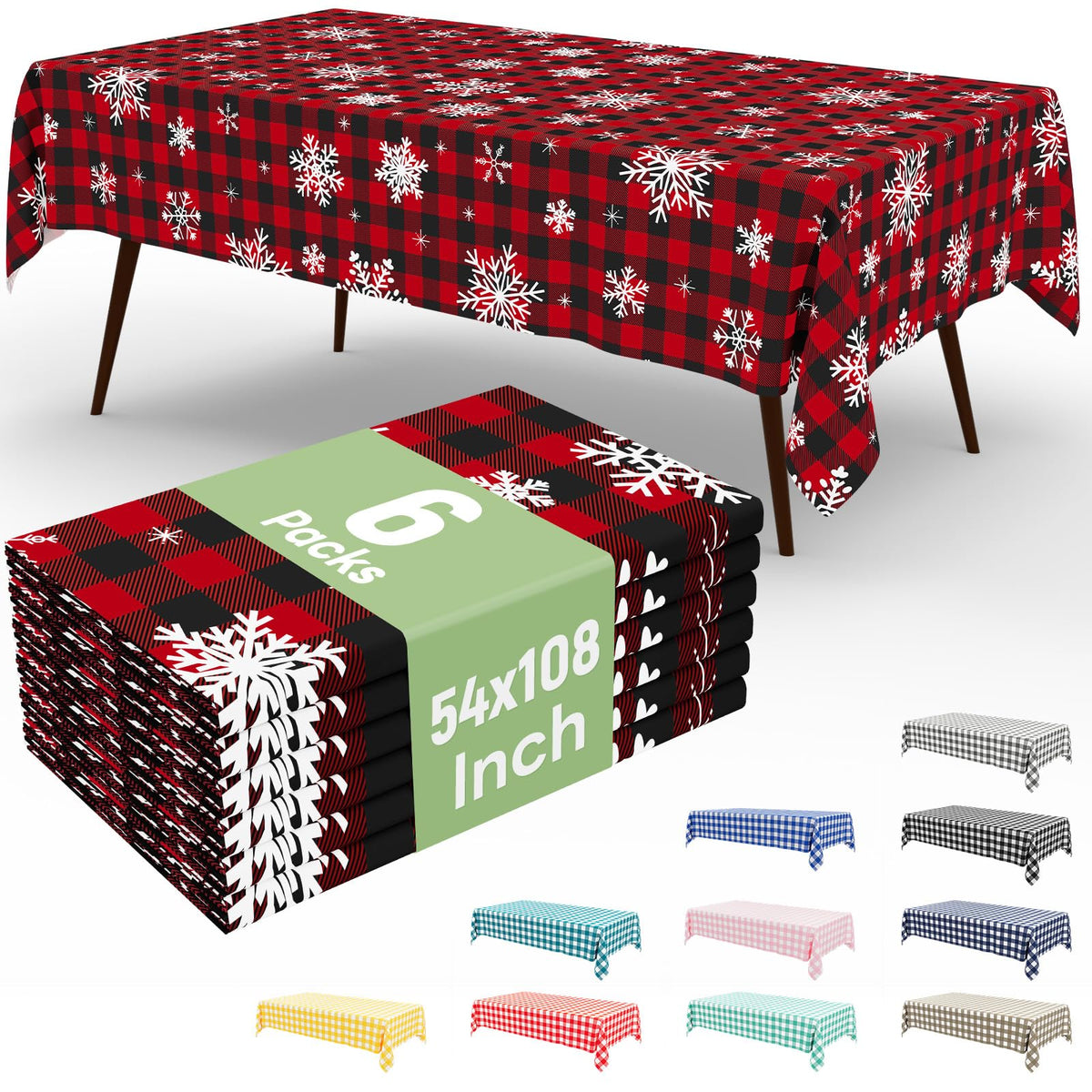 4 Packs Buffalo Disposable Table Cloth, 54 x 108 Inch Waterproof Plastic Tablecloth, Rectangle Red and White Checkered Table Covers for Picnic, Birthday, Party, Back to School