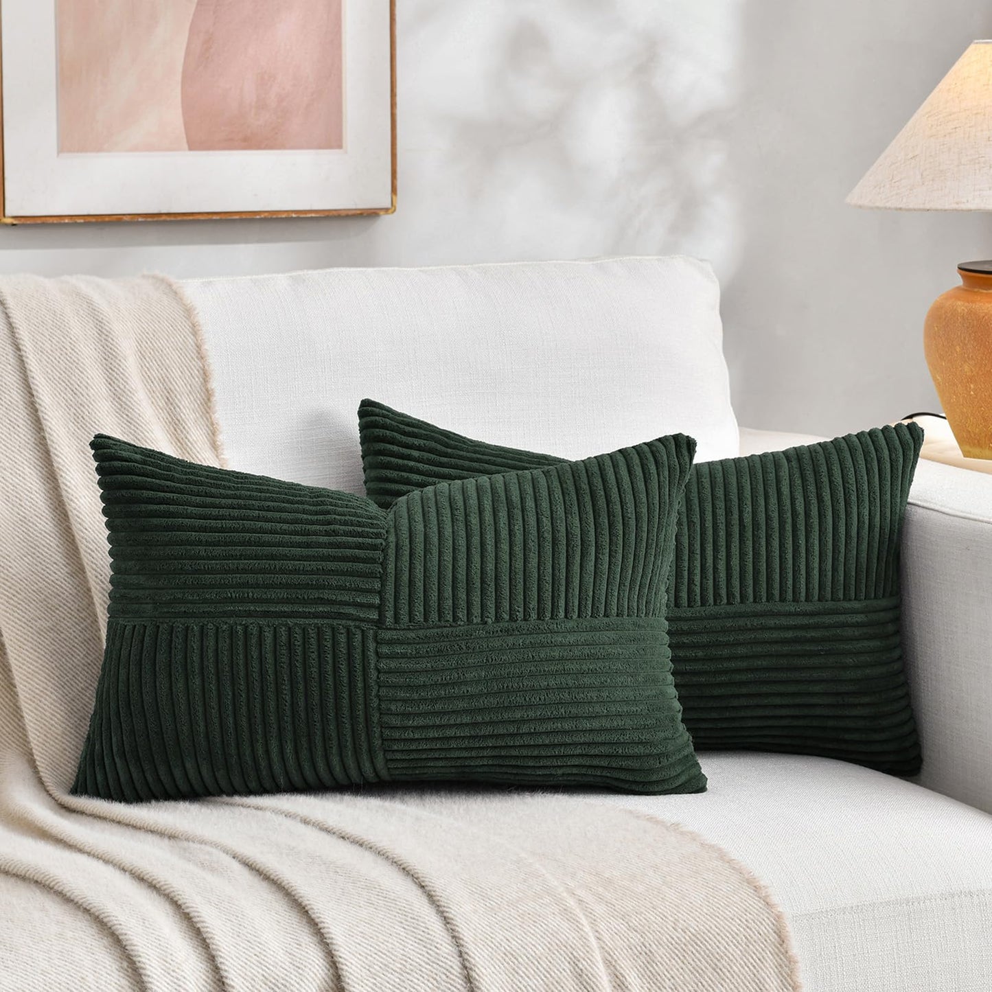 Fancy Homi 2 Packs Rust Boho Decorative Throw Pillow Covers 18x18 Inch for Couch Bed Sofa, Farmhouse Fall Home Decor, Soft Corss Corduroy Patchwork Textured Terracotta Accent Cushion Case 45x45 cm