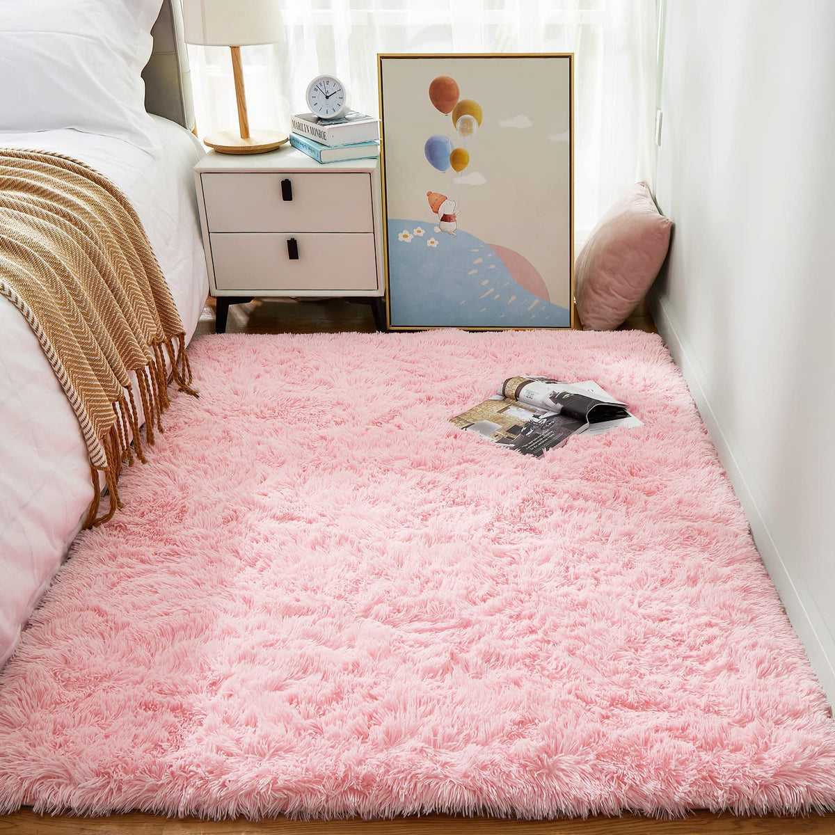 Ophanie 8x10 Area Rugs for Living Room, Washable Non-Slip Fluffy Soft Large Shag Bedroom Carpet, Ivory Big Indoor Nursery Rug, Carpets for Boy and Girls Room Dorm Decor with Over 99 pcs Pile fibers