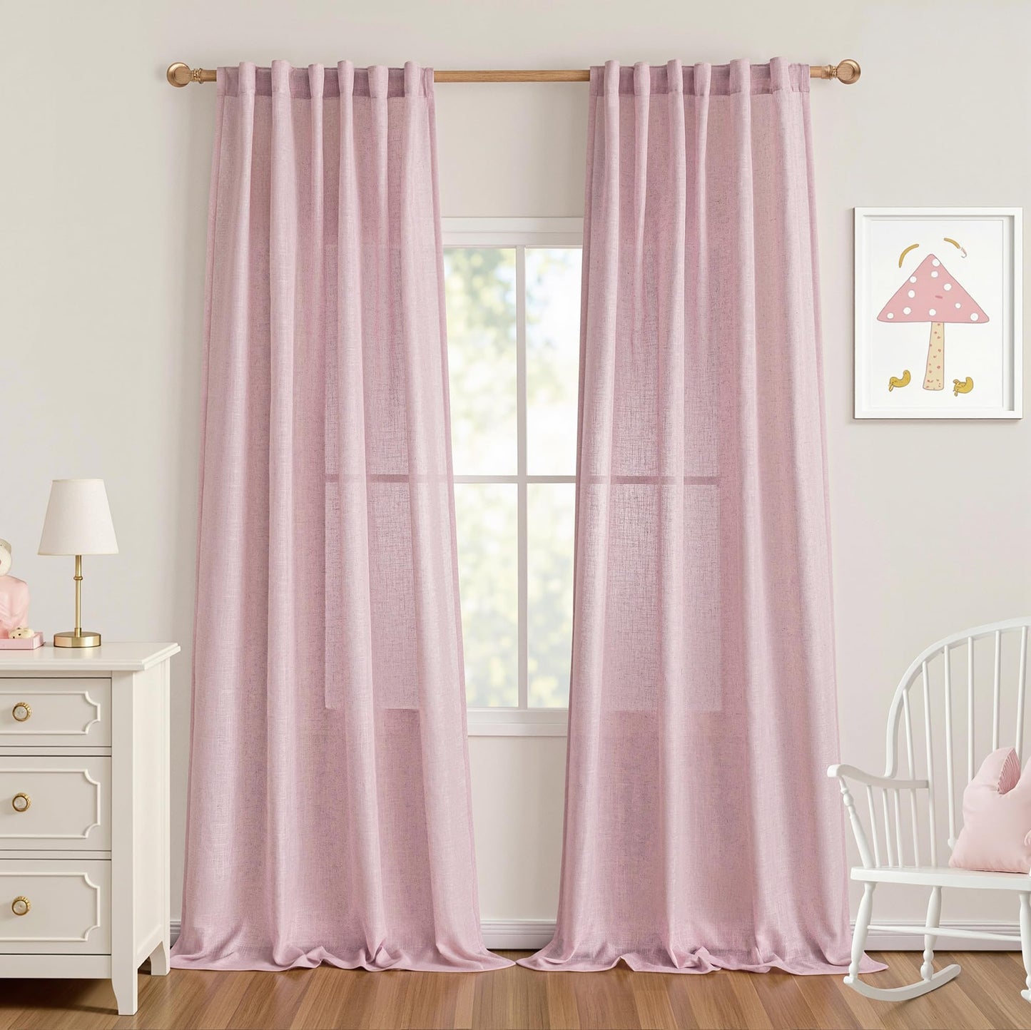 MYSKY HOME Linen Curtains for Living Room, Natural Semi Sheer Curtains & Drapes 84 inches Length 2 Panels Set Farmhouse Country Boho Style Back Tab Draperies for Sliding Glass Door, 50" Wide, Linen