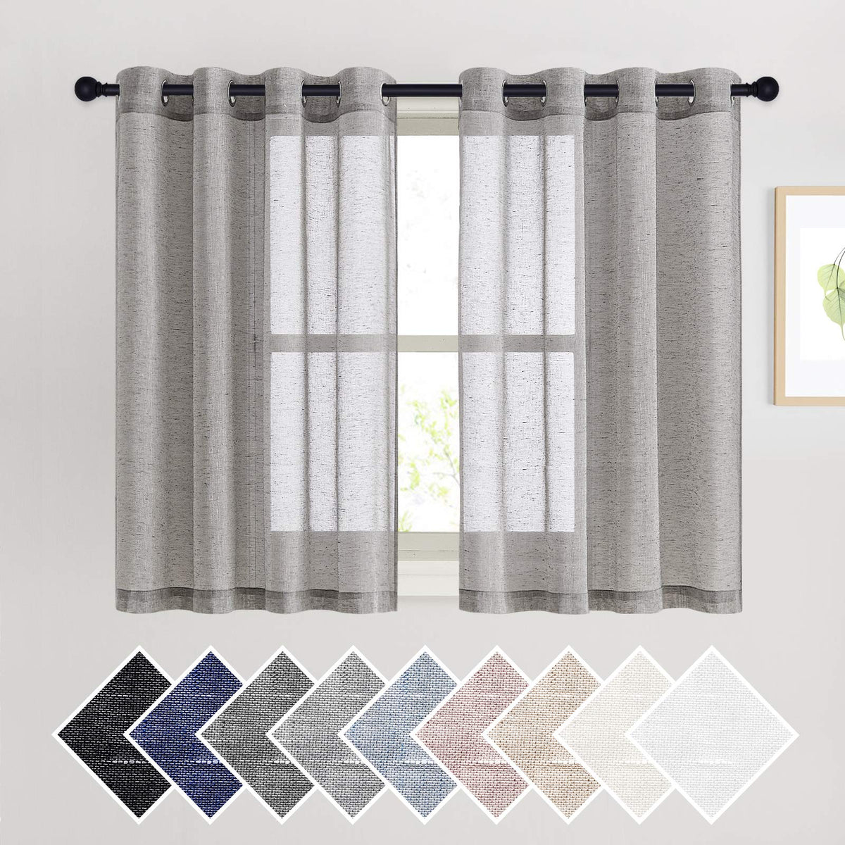 NICETOWN White Sheer Linen Curtains for Living Room 84 inch Length 2 Panels Set, Grommet Semi Sheer Privacy with Light Filtering Flax Window Treatments for Bedroom, W52 x L84
