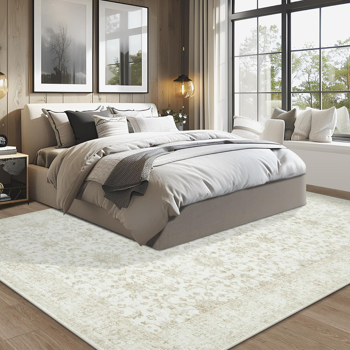 Tosuoka Area Rugs 9x12 Living Room Rug, Vintage Washable Rug Light Beige | Super Soft Bedroom Rug, Non-Slip Backing, Stain Resistant, Low-Pile, Large, Indoor Carpet for Dining Room Nursery Home Office