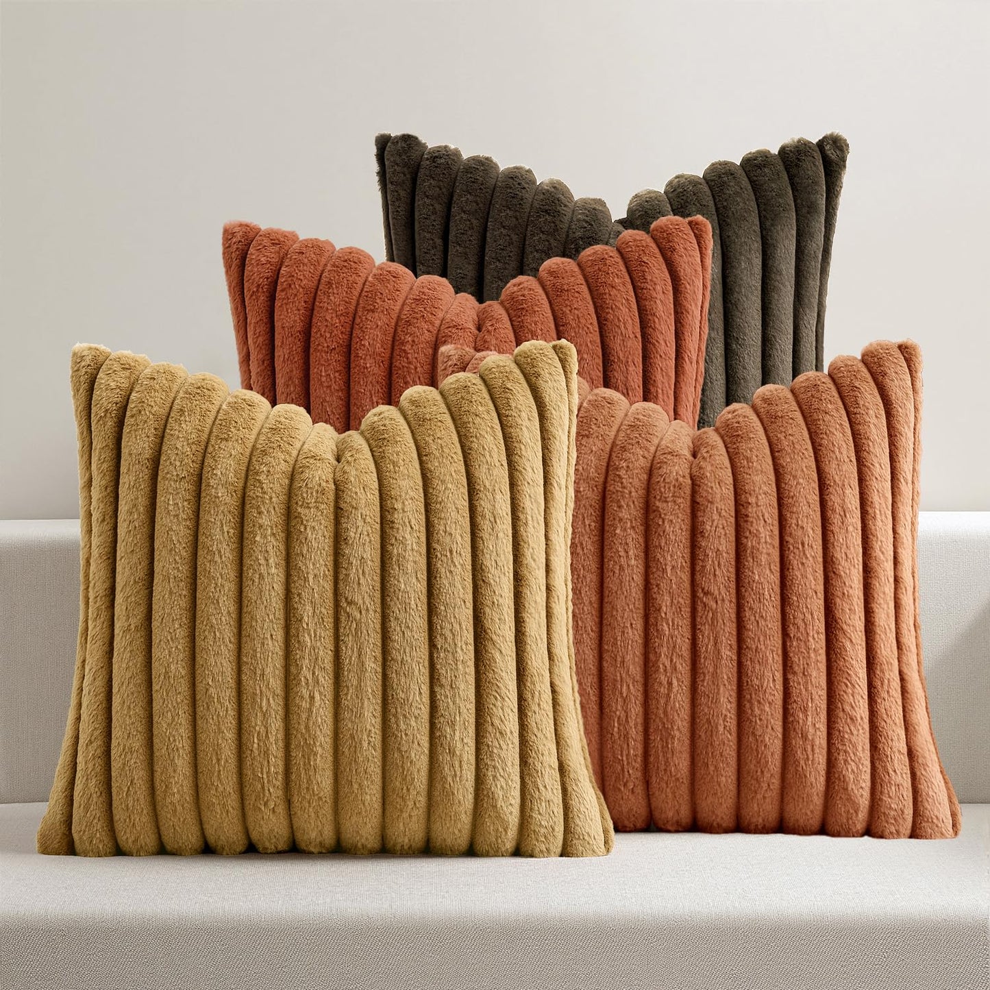 MIULEE Faux Fur Plush Decorative Throw Pillow Covers 18x18, Navy Blue | Set of 4, Striped, Soft Coastal Modern Cozy Home Decor, Cushion Cases for Sofa Couch Bed Living Room