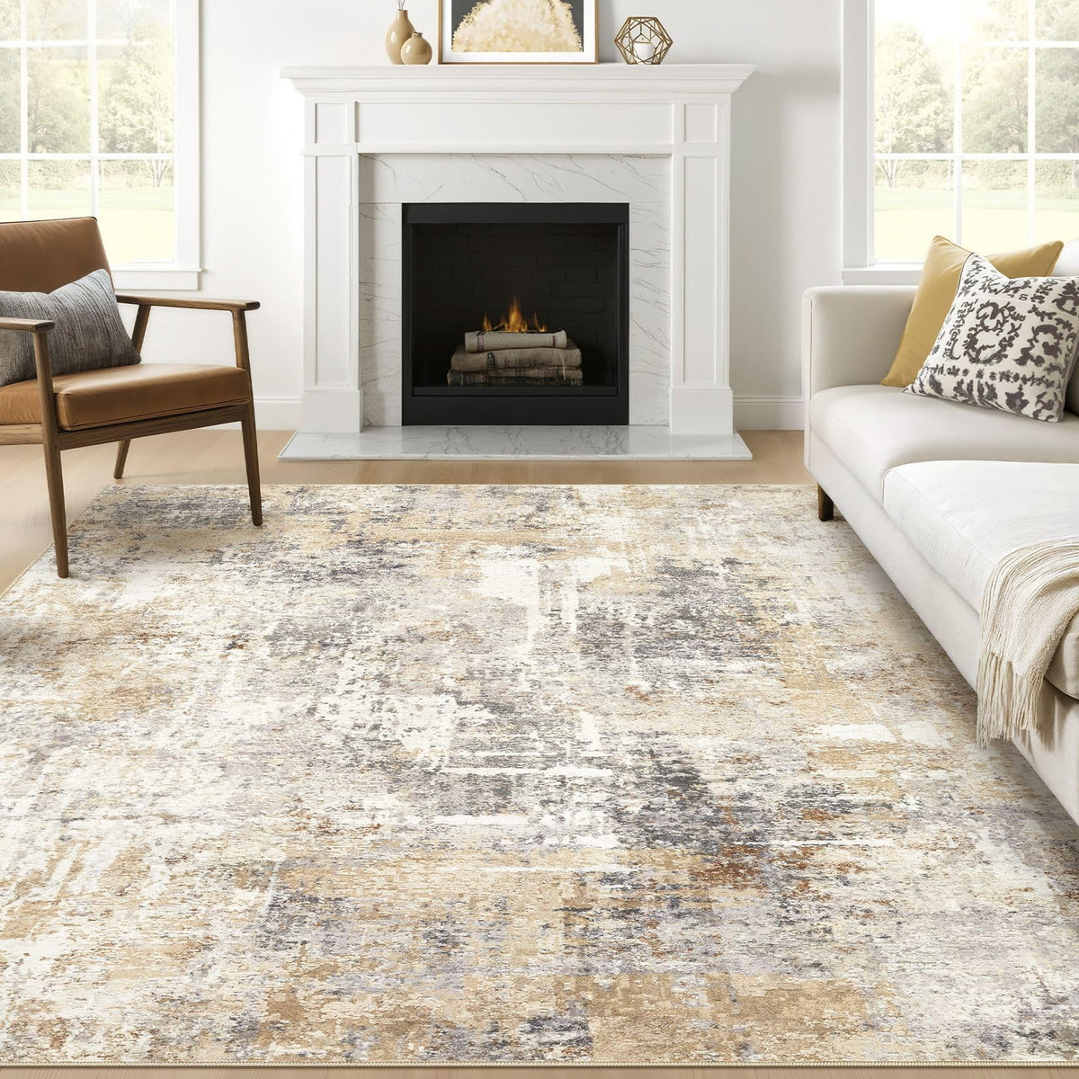 LOONGRUG Area Rug 5x7 Washable Neutral Modern Abstract Living Room Rugs | Soft Stain Resistant Non-Slip Indoor Carpet for Bedroom Nursery Playroom Dining Room Office Dorm Home