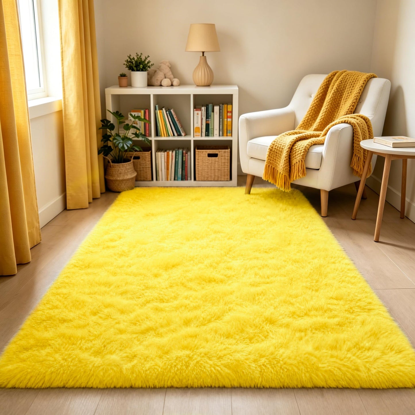 LOCHAS Area Rugs Fluffy Living Room Carpets for Kids Bedroom 6x9, Cream | Ultra Soft Indoor Modern Shaggy Rug for Dorm Nursery Boys Girls Home Decor