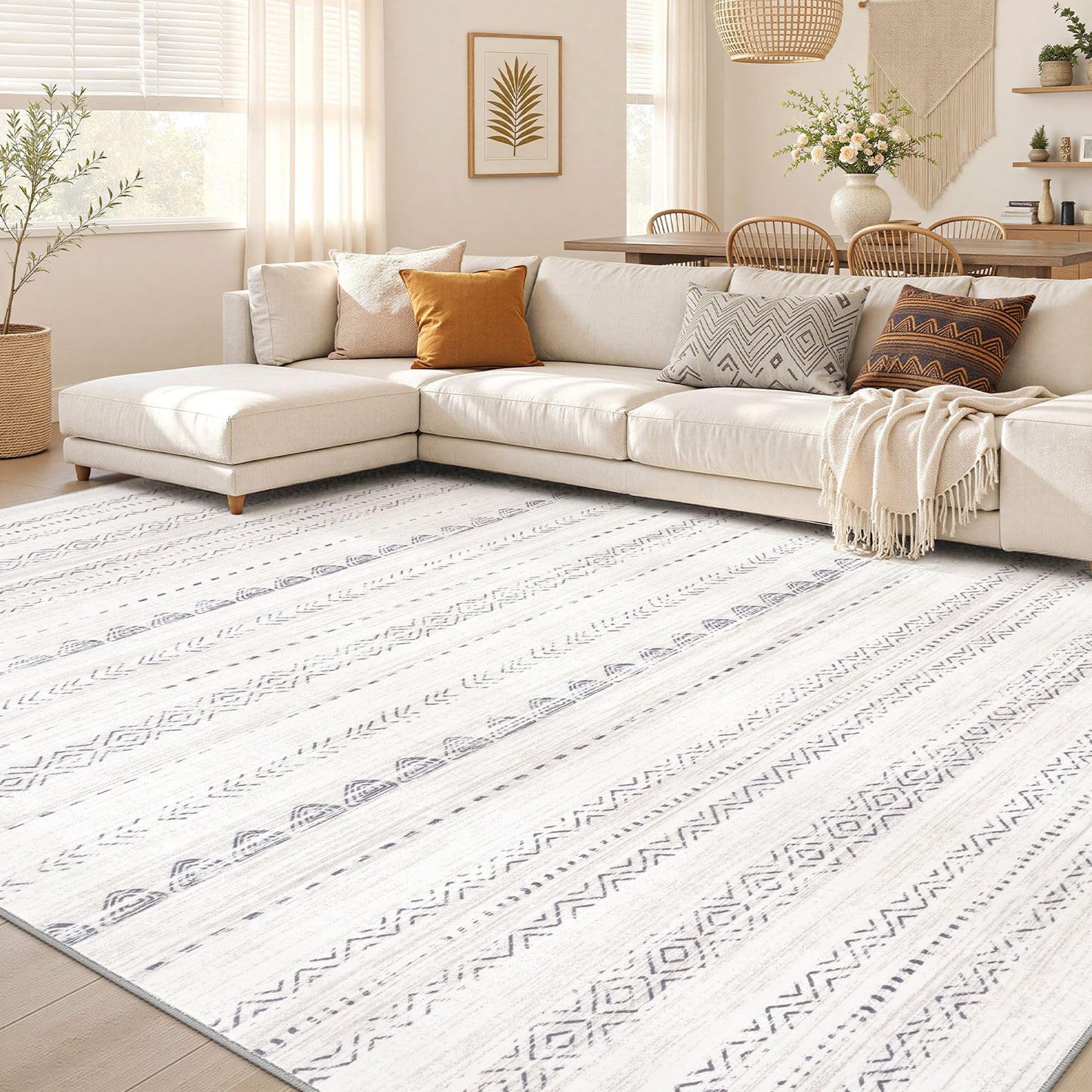 Nakagishi Boho 5x7 Area Rug Living Room Rugs Machine Washable Beige/Brown | Soft, Pet & Kid Friendly, Carpet for Living Room/Bedroom/Office/Kitchen/Nursery, Daily Home Decor Stain Resistant Moroccan