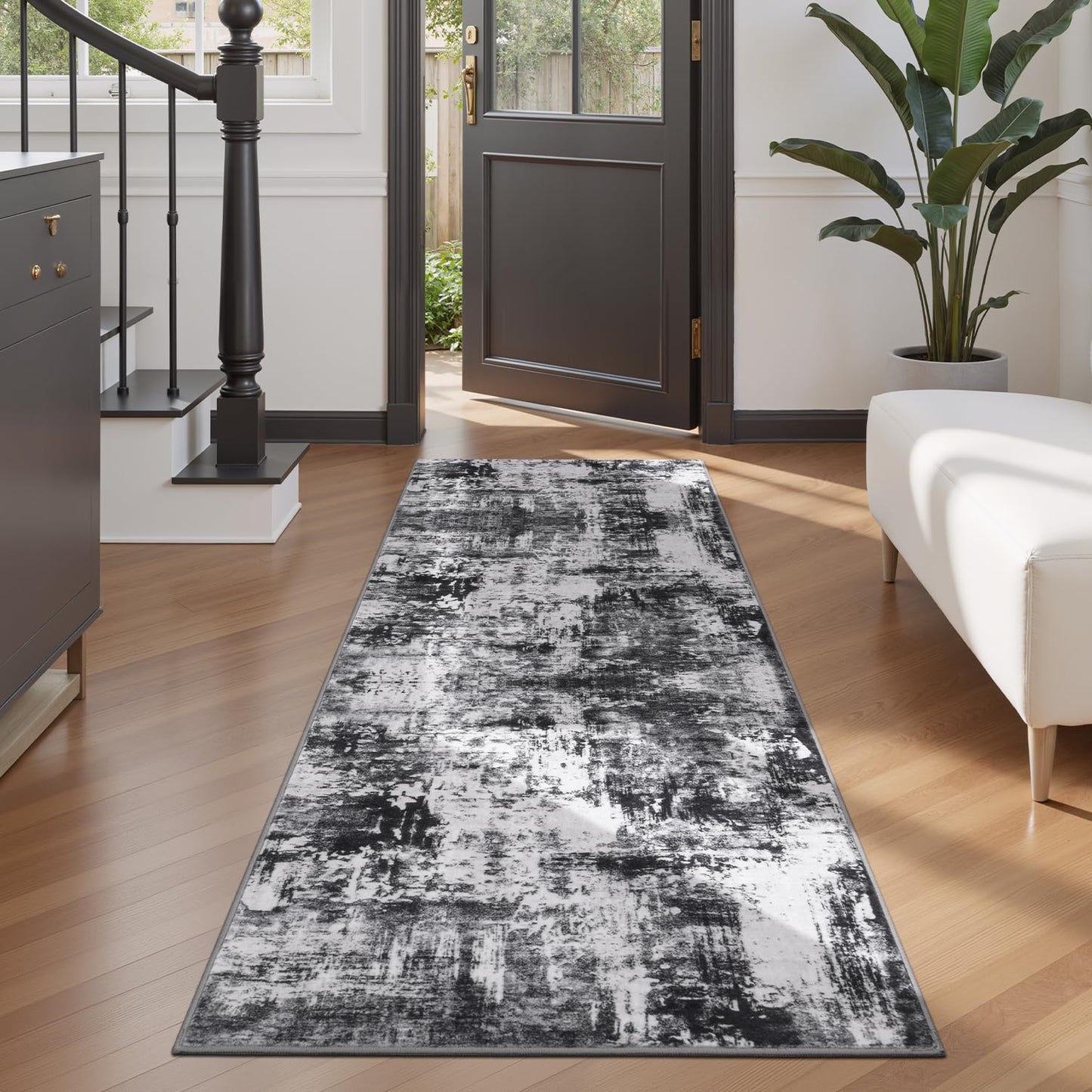 Rugflix 8x10 Area Rugs for Living Room, Washable Large Rug Stain-Resistant Low Pile, Modern Dark Carpet for Dining Room Home Office Kid Room Nursery Bedroom, Navy Blue/Black
