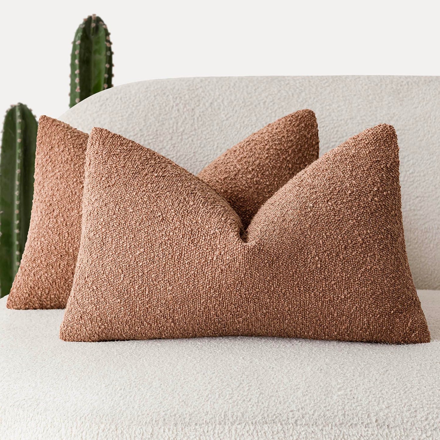 Foindtower Pack of 2, 20 x 20 Inch, Decorative Textured Boucle Throw Pillow Covers Accent Solid Pillow Cases Cozy Soft Couch Cushion Case for Chair Sofa Bedroom Living Room Home Decor, Cream White