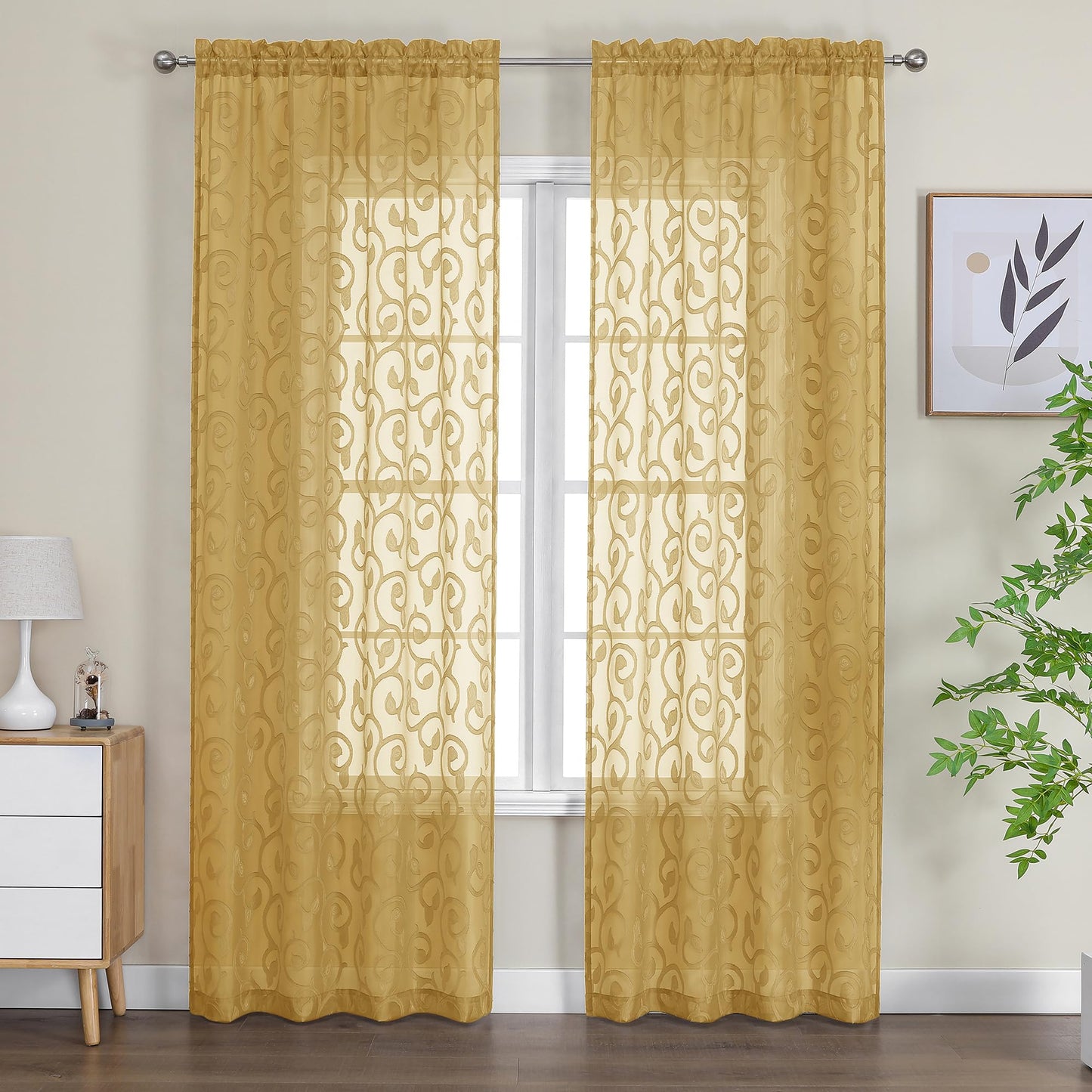 Furman Ivory Sheer Curtains 84 inches Long for Bedroom Living Room 2 Panels Set, Jacquard Clip Light Filtering Semi Sheer Curtain Rod Pocket Window Drapes, 2 Pcs Each 40 W 84 L