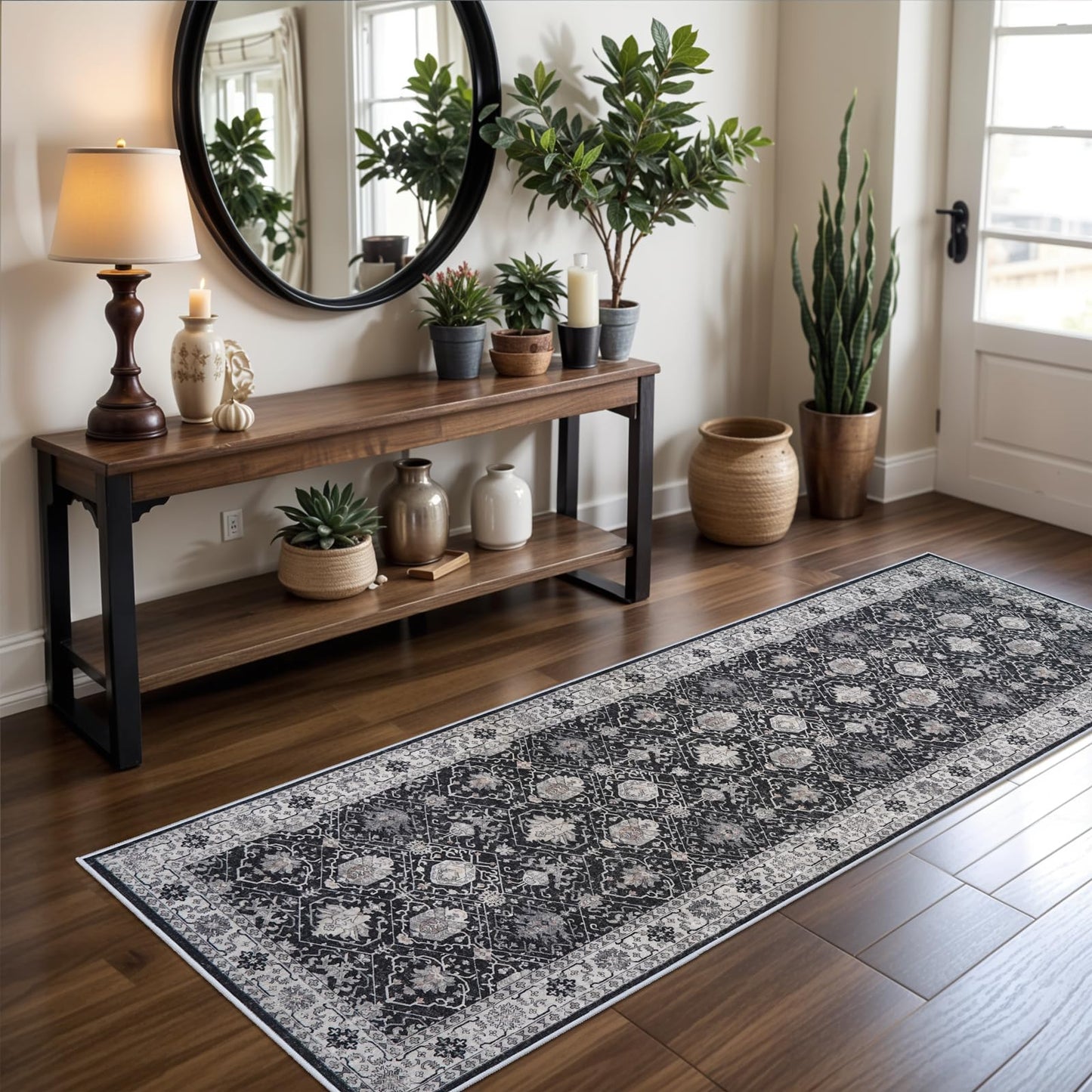 2x6 Hallway Washable Runner Rug : Vintage Soft Kitchen Laundry Runner with Non Slip Backing Farmhouse Entryway Living Room Floor Mat Stain Resistant Carpet for Bedroom Bathroom Distressed Beside Rug