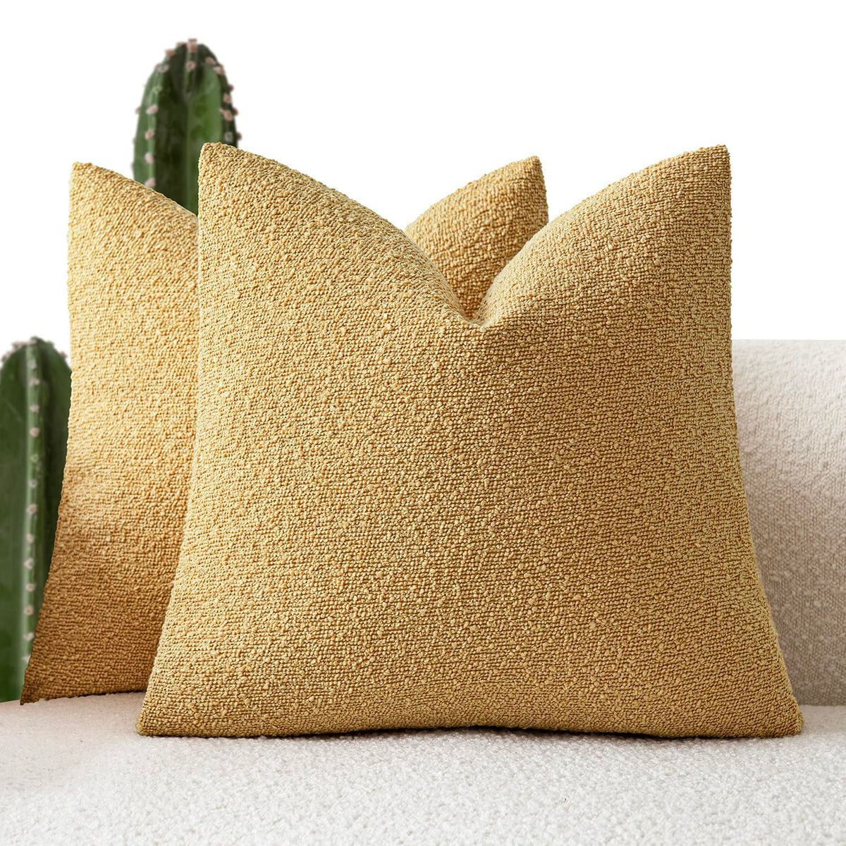 Foindtower Pack of 2, 20 x 20 Inch, Decorative Textured Boucle Throw Pillow Covers Accent Solid Pillow Cases Cozy Soft Couch Cushion Case for Chair Sofa Bedroom Living Room Home Decor, Cream White
