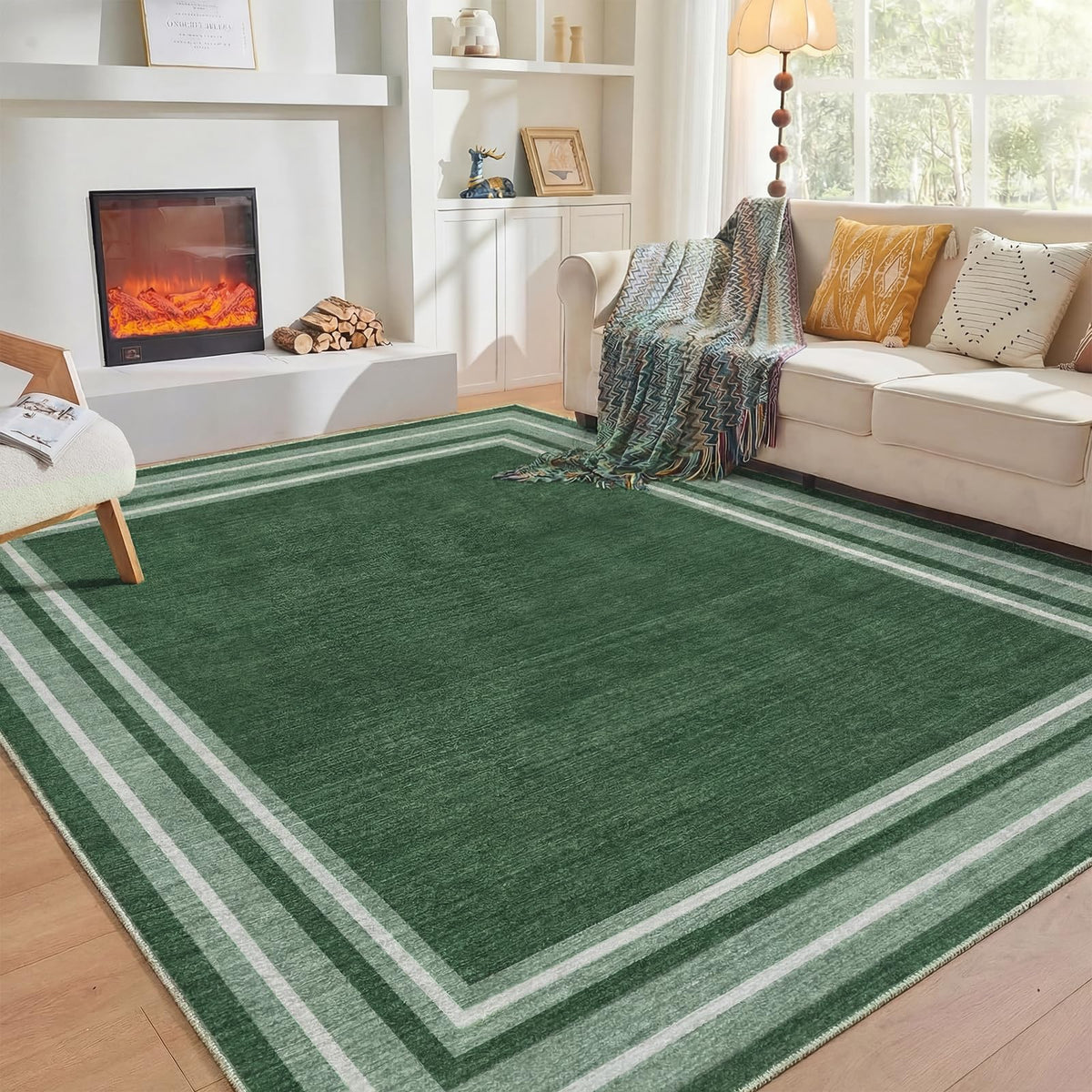 OPPODREAM Soft Area Rugs 5x7, Persian-Inspired Washable Rug, Blue & Gold | Low-Pile Faux Cashmere Surface, TPR Non-Slip Backing, 5 x 7 Carpet for Bedroom, Office, Dorm, Dining Room