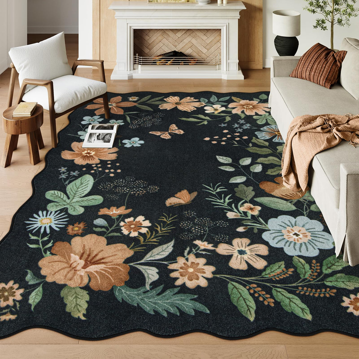 Lahome Floral Living Room Rugs, Area Rugs 5x7 Rug for Bedroom Ultra-Thin Soft Rug, Non-Slip Washable Rugs Stain Resistant Boho Rug Flore Throw Rug for ‎Dining Room Office (5x7ft,Green)