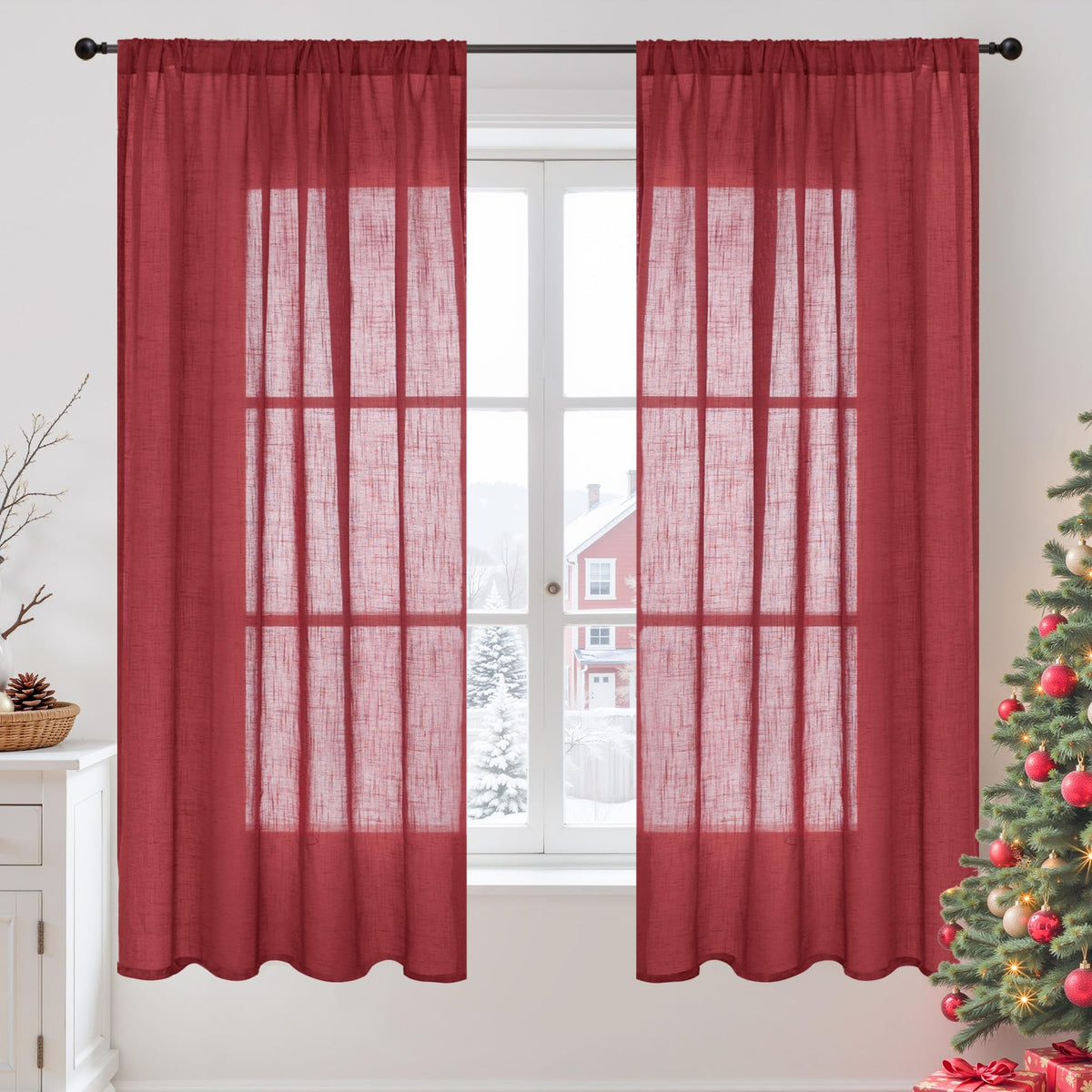BGment Linen Sheer Curtains 84 Inches Long 2 Panels Set for Living Room | Light Filtering Drapes with Rod Pocket Lightweight Window Treatments for Bedroom, 52 X 84 Inch Length