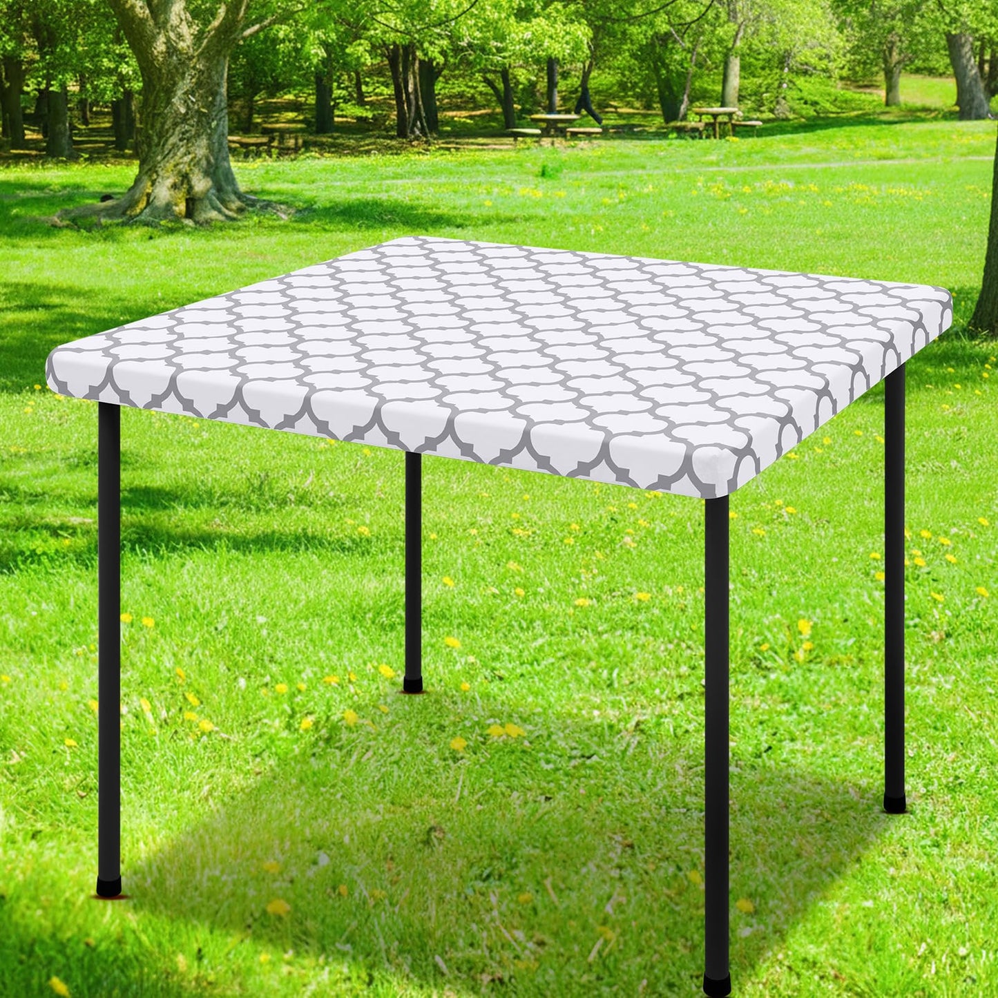 Smiry Picnic Fitted Table Cover, 6 Foot Flannel Backed Vinyl Tablecloth | Waterproof Elastic Stretch Table Cloth, Wipeable Plastic Tablecloth for Camping, Indoor & Outdoor (Grey, 30" x 72")