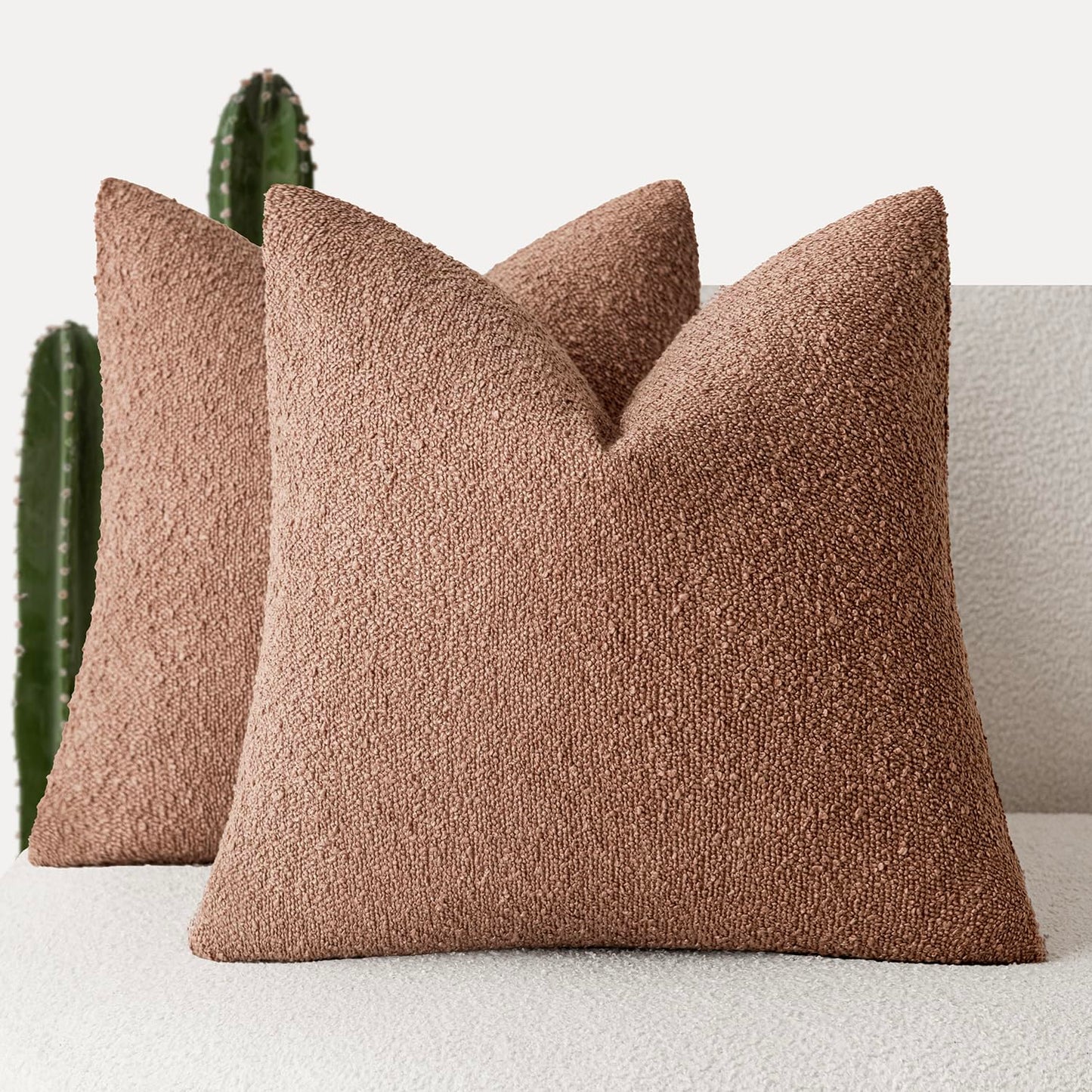 Foindtower Pack of 2, 20 x 20 Inch, Decorative Textured Boucle Throw Pillow Covers Accent Solid Pillow Cases Cozy Soft Couch Cushion Case for Chair Sofa Bedroom Living Room Home Decor, Cream White