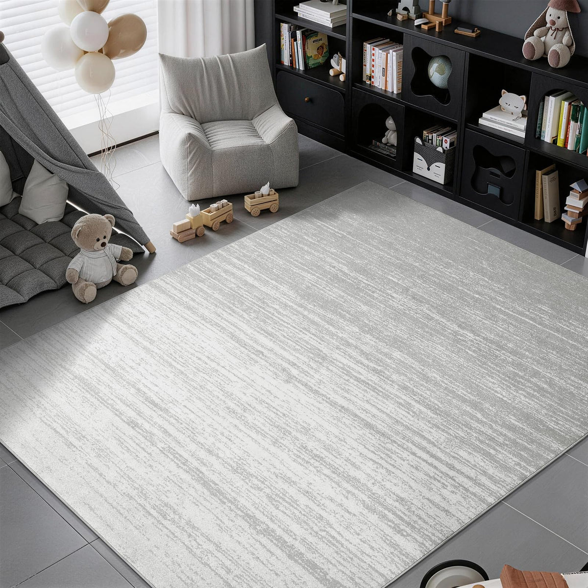 8x10 Washable Area Rug, Black Solid Area Rugs for Living Room & Bedroom | Stain-resistant & Non-slip backing,Low Pile Washable Large Carpet, Solid Vintage Style For High Traffic Areas(8x10,Black)