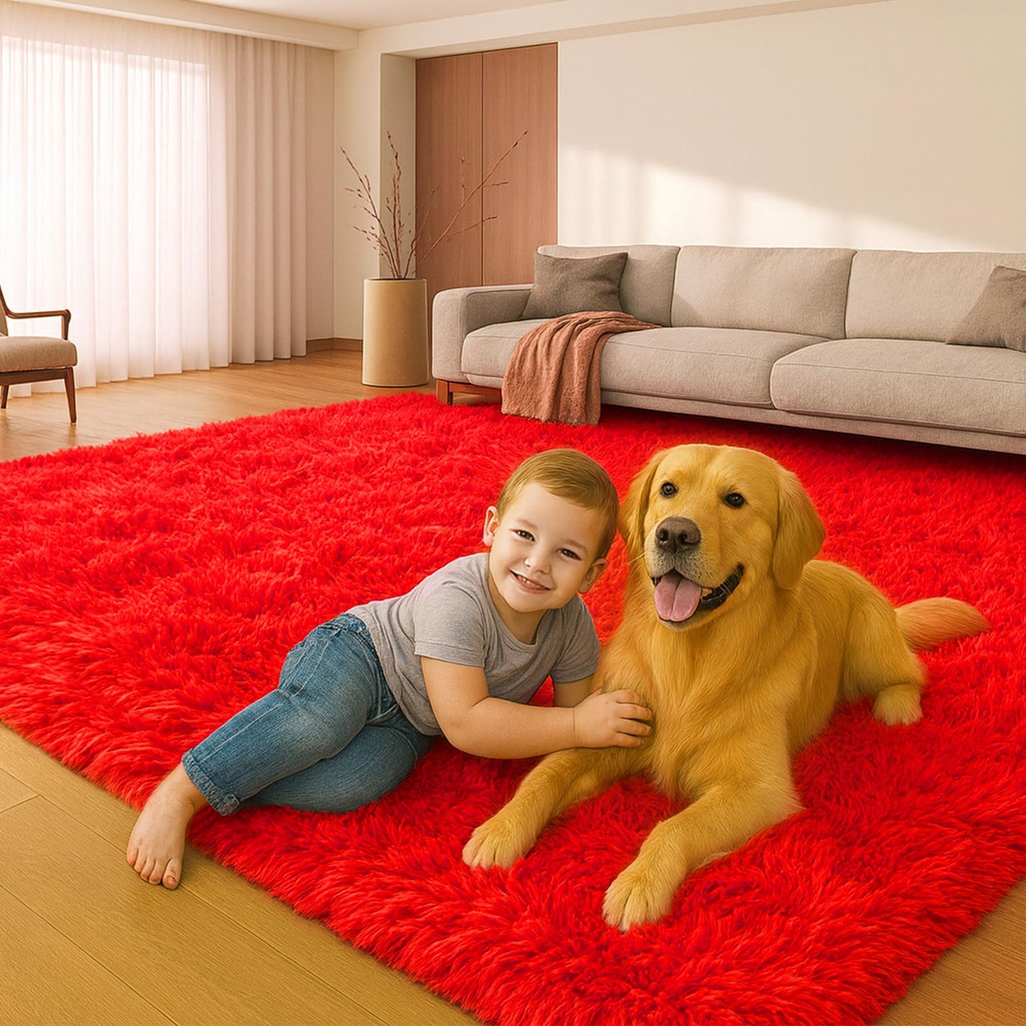 8x10 Cream Fluffy Shag Area Rug, Non-Slip Soft Carpet for Home | Soft Plush Rug With Durable Non-Slip Backing. Ideal for Living Room, Bedroom, Kids Room. Thick, Cozy, Modern Design.
