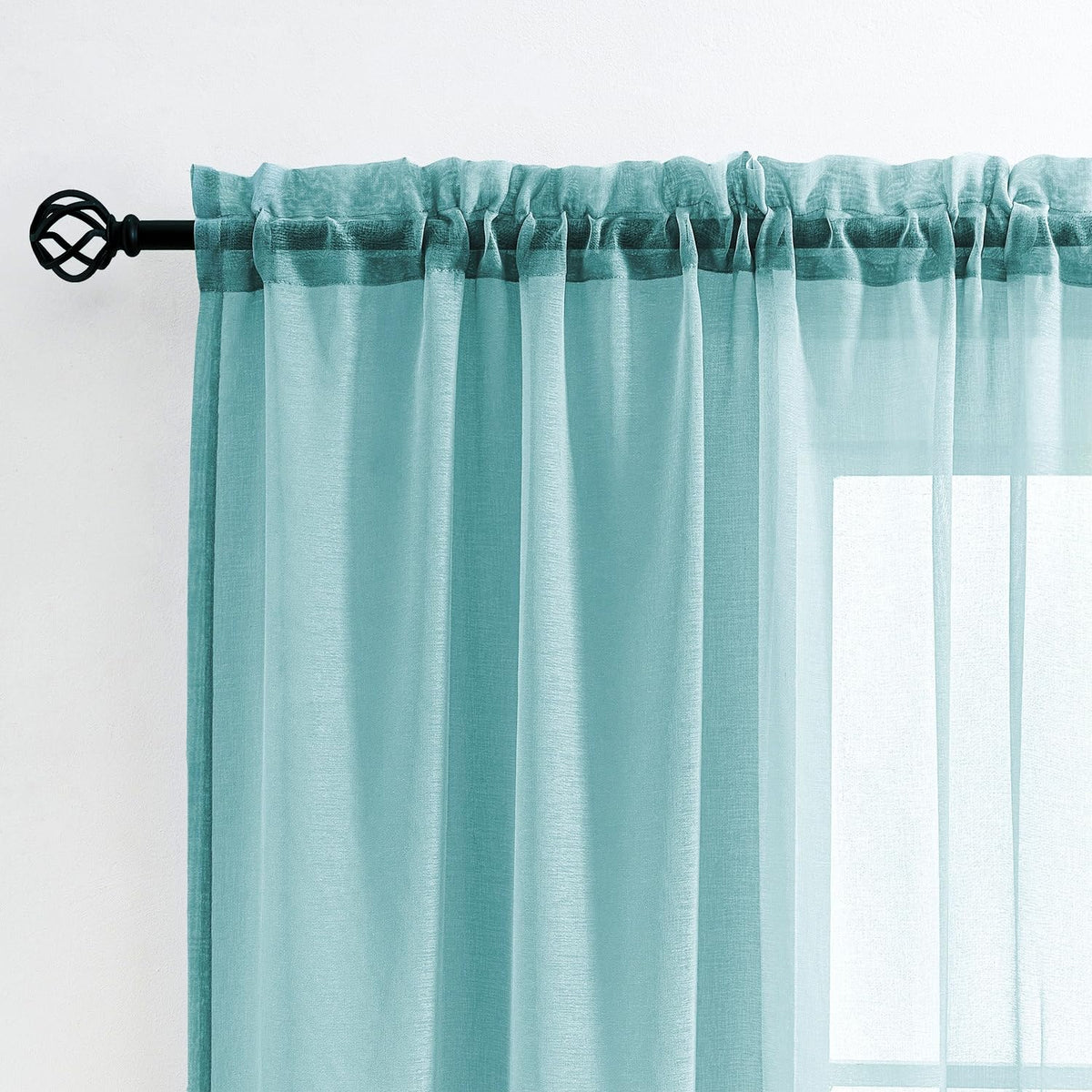 MYSTIC-HOME Sheer Curtains White 63 Inch Length, Rod Pocket Voile Drapes for Living Room, Bedroom, Window Treatments Semi Crinkle Curtain Panels for Yard, Patio, Villa, Parlor, Set of 2, 52"x 63"