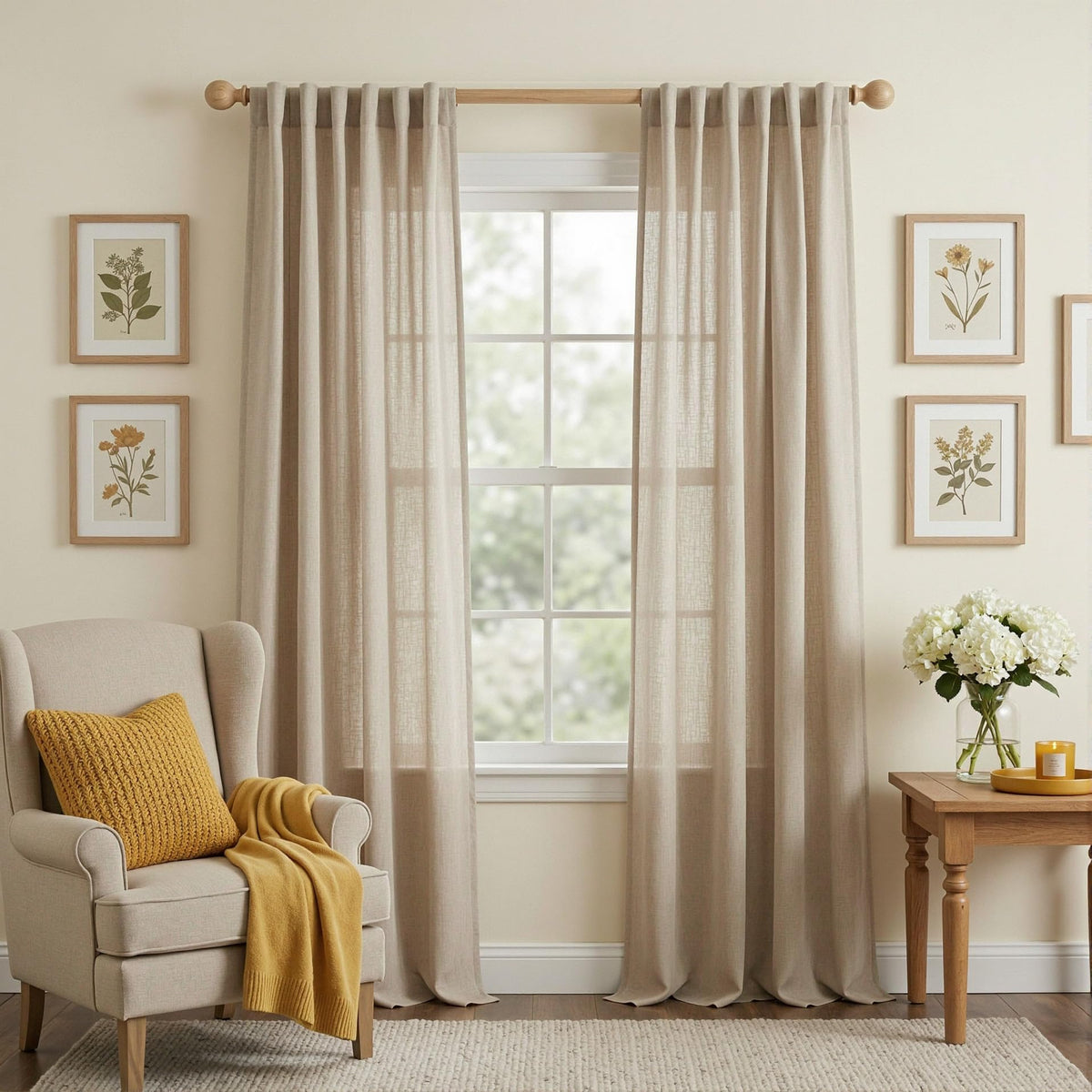 MYSKY HOME Linen Curtains for Living Room, Natural Semi Sheer Curtains & Drapes 84 inches Length 2 Panels Set Farmhouse Country Boho Style Back Tab Draperies for Sliding Glass Door, 50" Wide, Linen