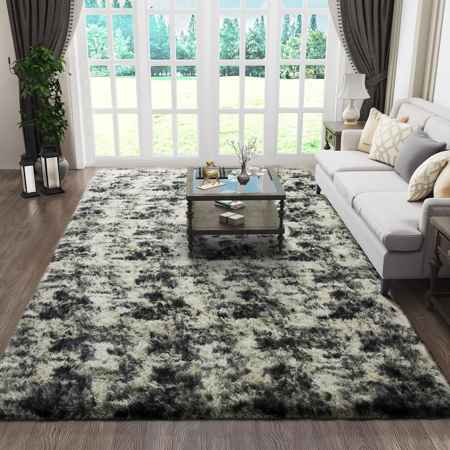 Ophanie 8x10 Area Rugs for Living Room, Washable Non-Slip Fluffy Soft Large Shag Bedroom Carpet, Ivory Big Indoor Nursery Rug, Carpets for Boy and Girls Room Dorm Decor with Over 99 pcs Pile fibers