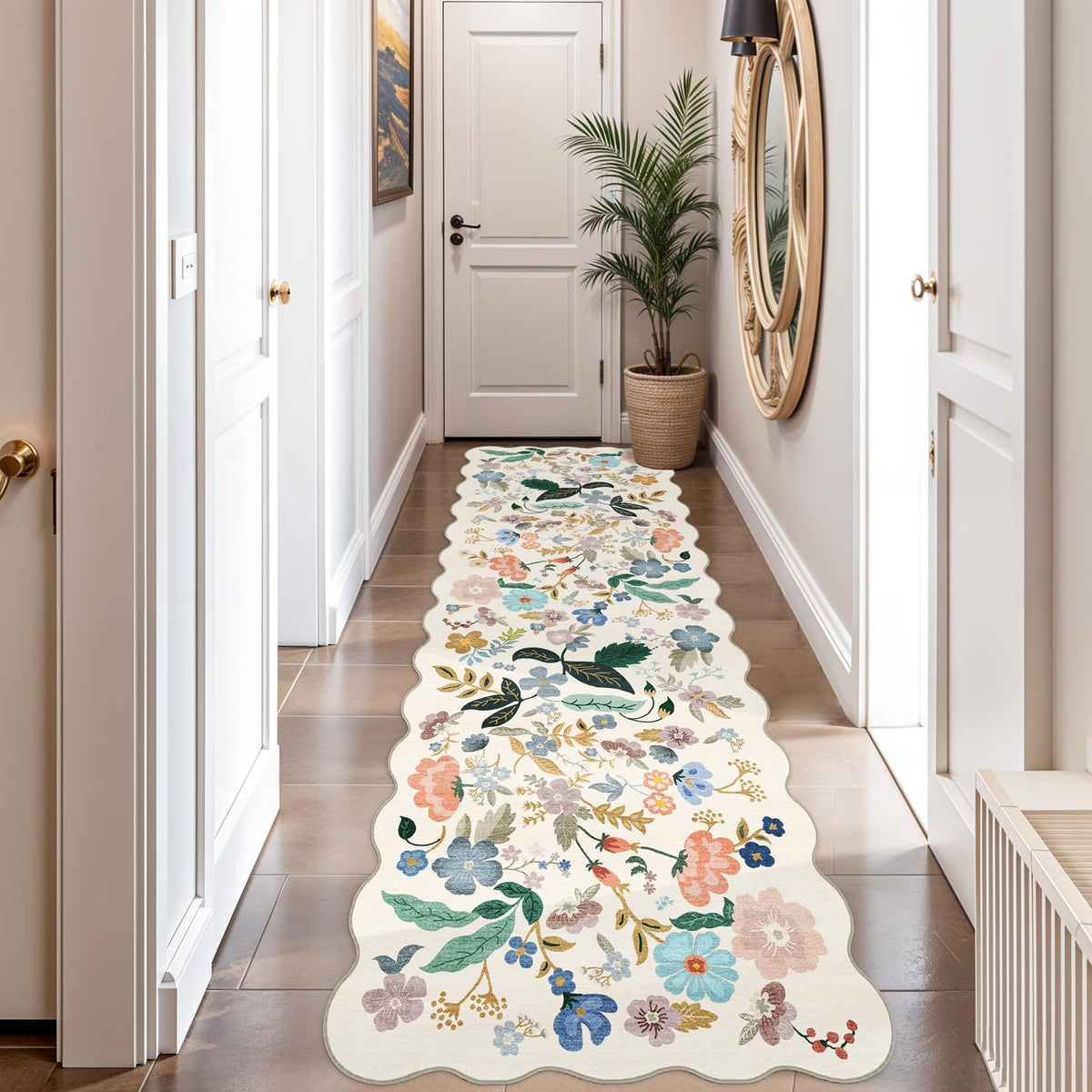 2x6 Hallway Washable Runner Rug : Vintage Soft Kitchen Laundry Runner with Non Slip Backing Farmhouse Entryway Living Room Floor Mat Stain Resistant Carpet for Bedroom Bathroom Distressed Beside Rug