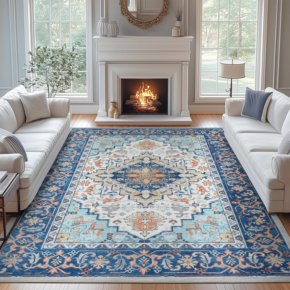 Lofus 5x7 Area Rugs for Living Room Bedroom, Soft Boho Carpet Floral Brown | High-Power Vacuuming, Non-Slip, Low Pile, Stain & Water Repellent, Soft, Skin-Friendly, for Kitchen Entryway Office