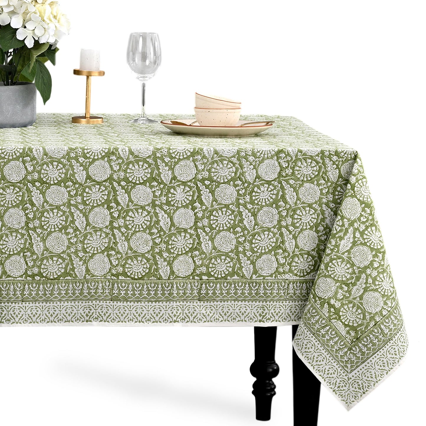 CPC Tablecloth 100% Cotton 70x108 Inch Indian Block Print Rectangle Table Cover, Blue Table Cloth for Weddings, Spring/Summer, Barbeque - Apatite Blue