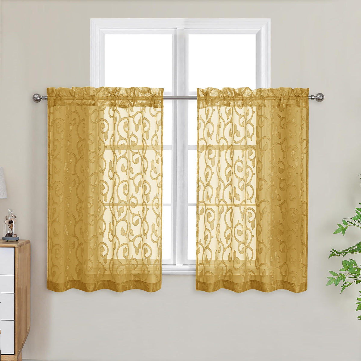 Furman Ivory Sheer Curtains 84 inches Long for Bedroom Living Room 2 Panels Set, Jacquard Clip Light Filtering Semi Sheer Curtain Rod Pocket Window Drapes, 2 Pcs Each 40 W 84 L