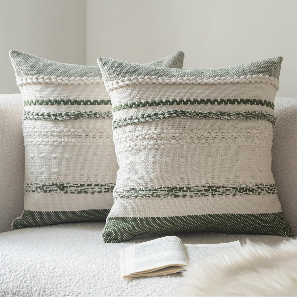 Cethom Boho Throw Pillow Covers 18x18 Inch Set of 2, Blue Textured Decorative Couch Pillow Cases for Farmhouse Home Decor, Accent Cushion Cover for Sofa, Bed, Living Room, Bedroom