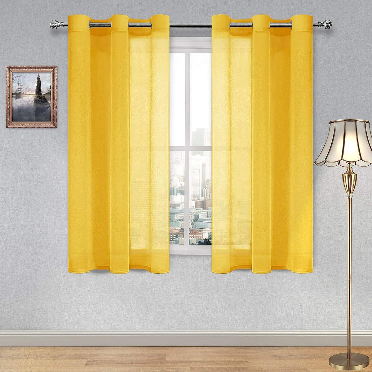 DWCN White Sheer Curtains Linen Look Semi Transparent Voile Grommet White Curtains for Living Dining Room Drapes 52 x 84 Inch Long, Set of 2 Panels