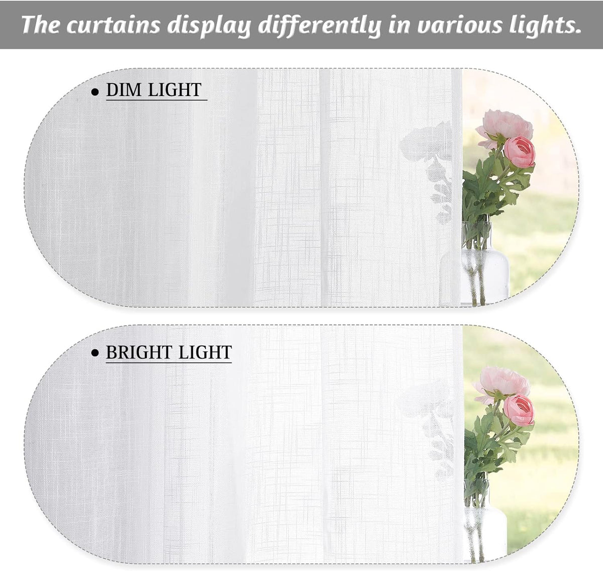 RYB HOME White Sheer Curtains for Living Room Patio Glass Door, W52 x L95 | Linen Texture, Light Filtering Privacy, Airy Translucent, Back Tab, Bedroom Office Balcony, W52 x L95, 2 Panels