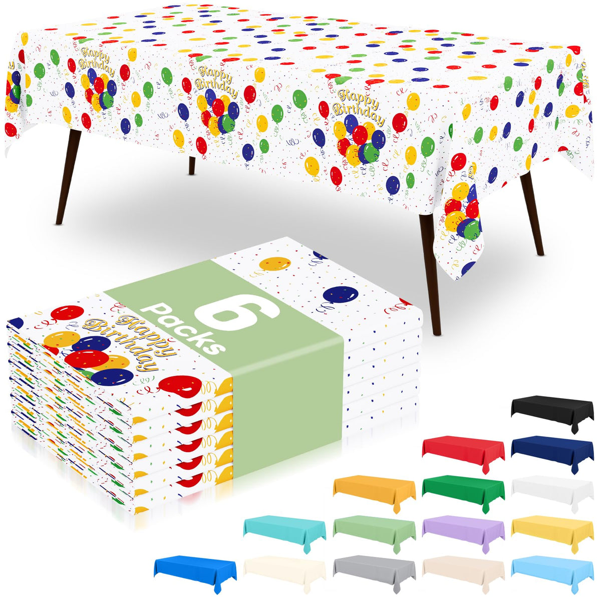 6 Packs Disposable Plastic Table Cloth, 54 x 108 Inch Waterproof Rectangle Tablecloth, Leakproof & Sturdy Decorative Table Covers for Party, Outdoor and Back to School, Black