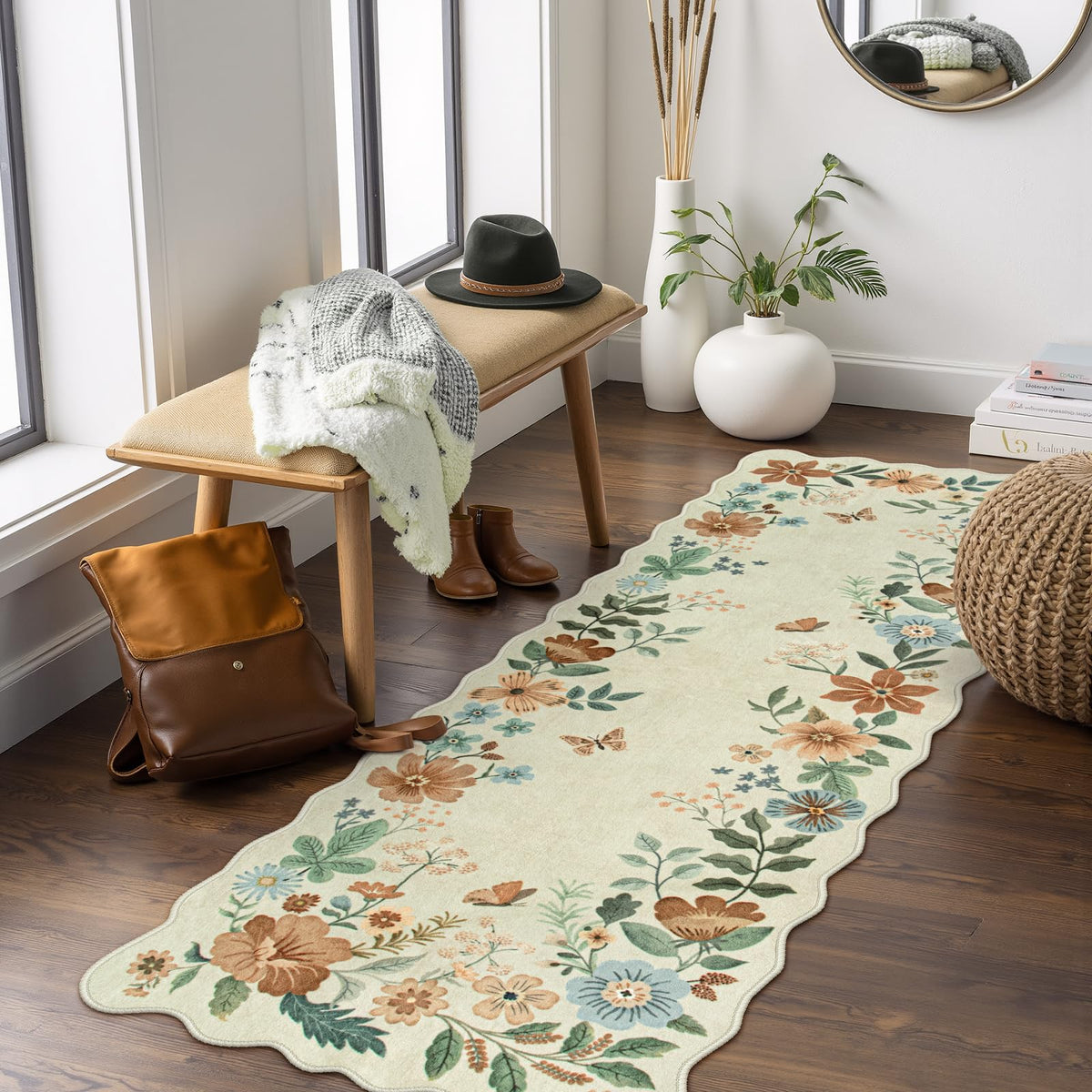 Lahome Floral Living Room Rugs, Area Rugs 5x7 Rug for Bedroom Ultra-Thin Soft Rug, Non-Slip Washable Rugs Stain Resistant Boho Rug Flore Throw Rug for ‎Dining Room Office (5x7ft,Green)