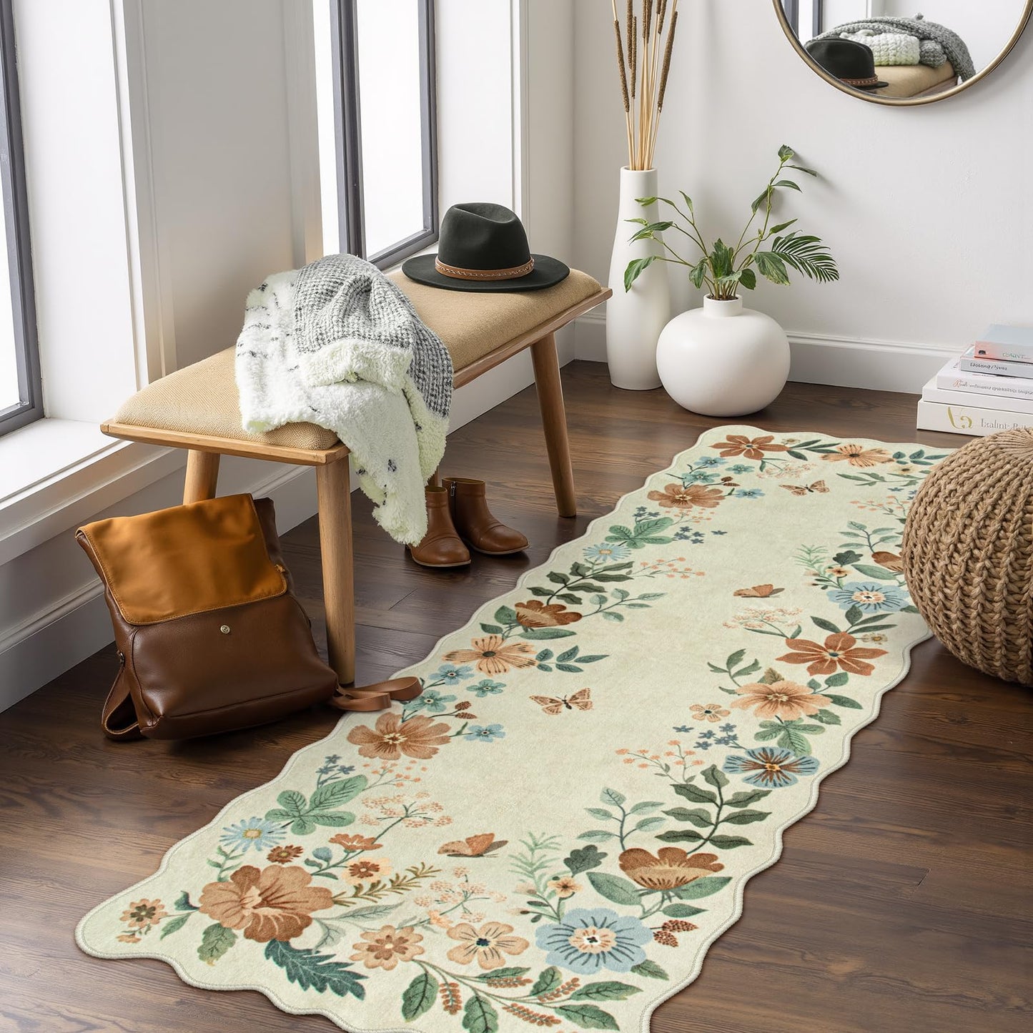 Lahome Floral Rugs for Living Room, 5x7 Area Rugs Ultra-Thin Soft Washable Rug, Non-Slip Bedroom Rug Stain Resistant Boho Flore Carpet for ‎Dining Room Office (5x7ft,Black/Grey)