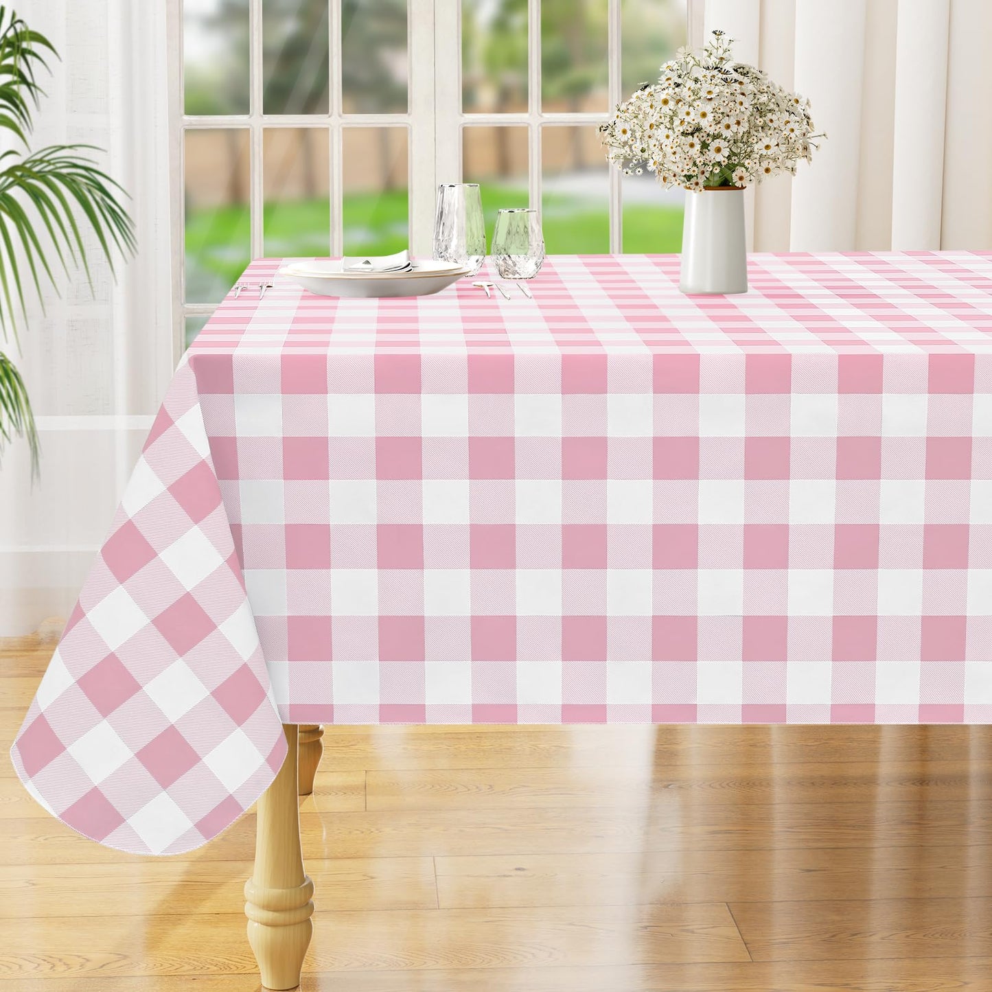 Rectangle Waterproof Vinyl Table Cloth, Buffalo Flannel Backed Tablecloth, Wipeable Plastic Table Cover for Dinner, Kitchen, Outdoor (60" x 84", Black and White)