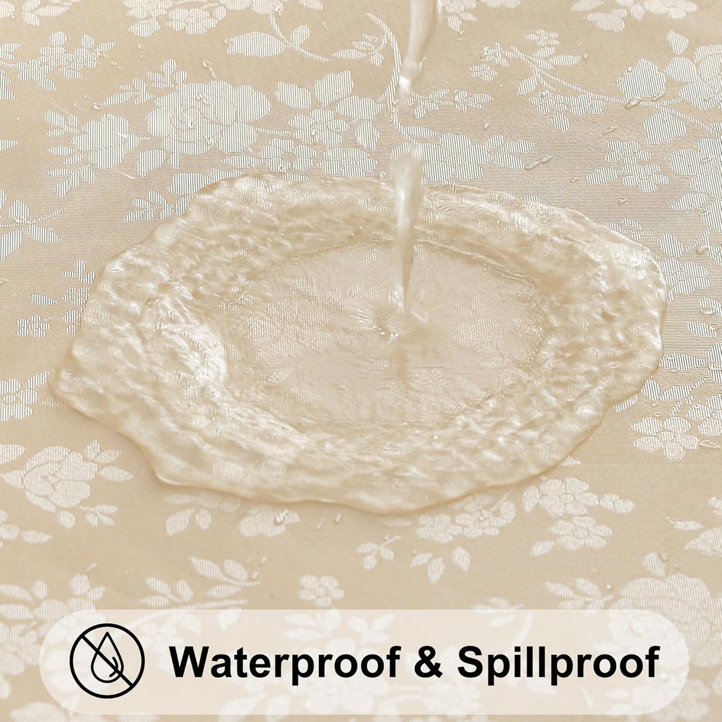 Smiry Rectangle Waterproof Heavy Duty Vinyl Tablecloths, 60 x 84 Inch | Wipeable Washable Floral Embossed Table Cover for Kitchen and Dining Room, Indoor & Outdoor Use, Beige