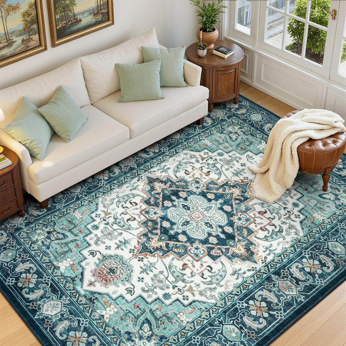 Lofus 5x7 Area Rugs for Living Room Bedroom, Soft Boho Carpet Floral Brown | High-Power Vacuuming, Non-Slip, Low Pile, Stain & Water Repellent, Soft, Skin-Friendly, for Kitchen Entryway Office