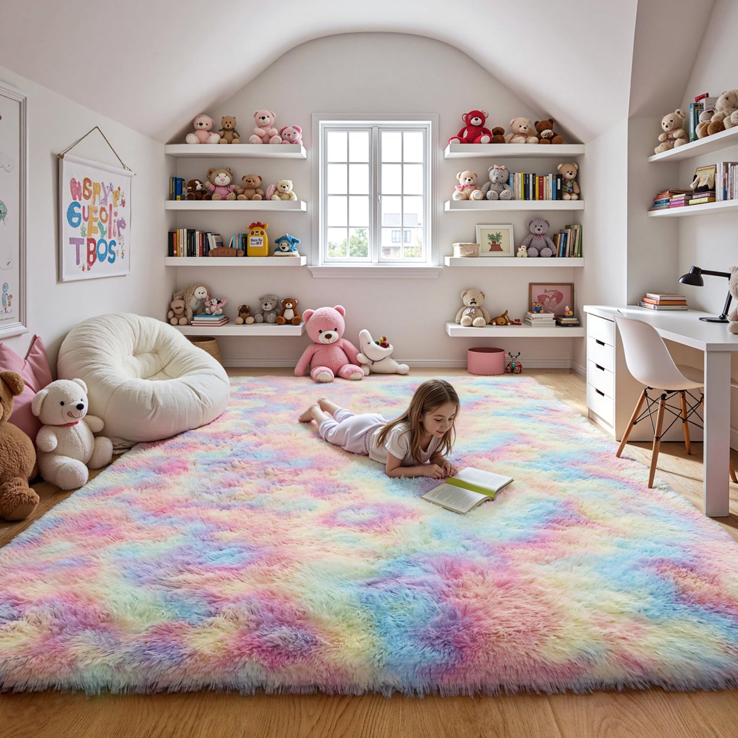Pink Fluffy 4x6 Area Rugs for Bedroom Girls, Plush Washable Carpet | Area Rug for Kids Room, Nursery, Dorm Room, Non Slip Shaggy Floor Carpet