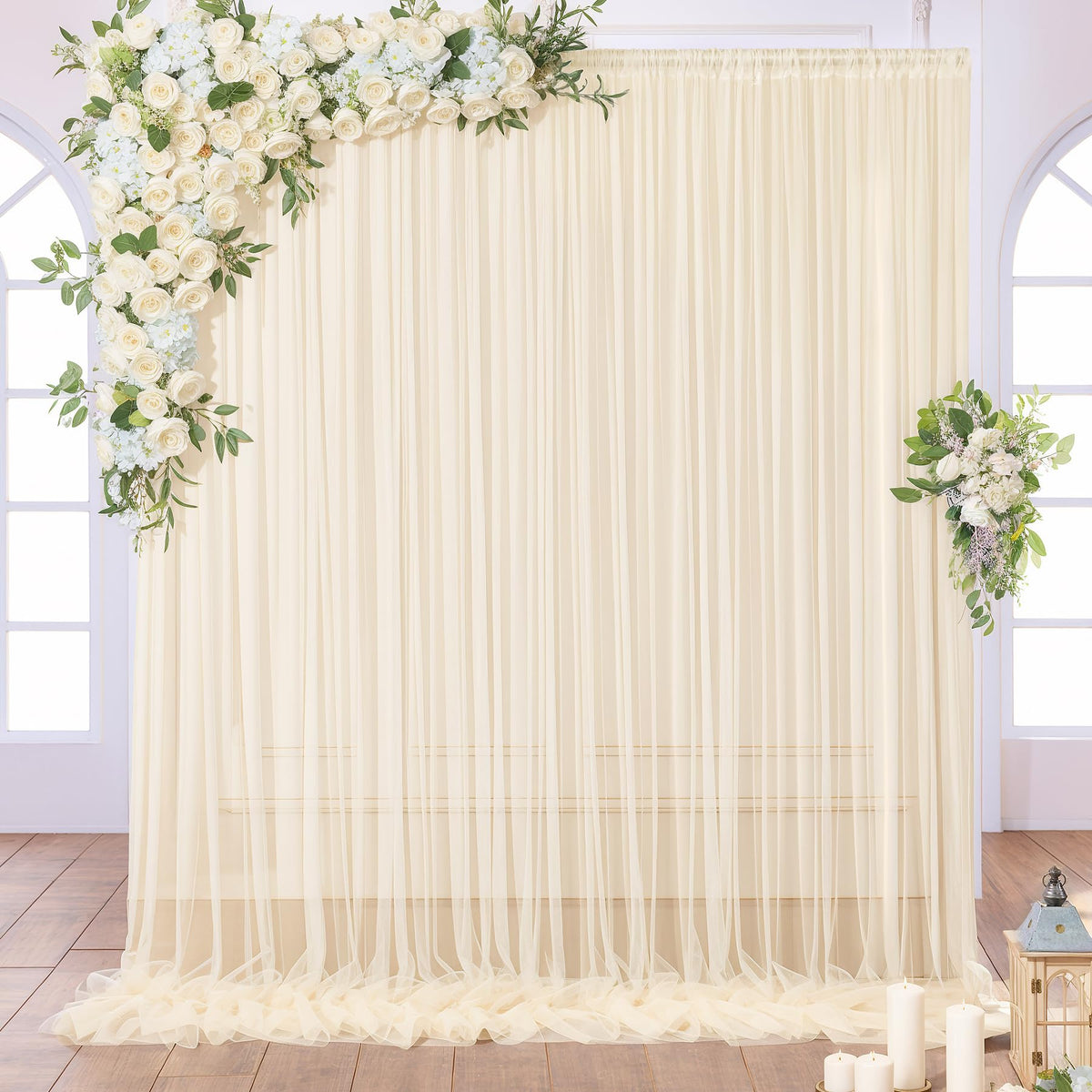 10ft x 10ft White Sheer Tulle Backdrop Curtains for Party Wedding Wrinkle Free Curtain Backdrops Drapes for Baby Shower Birthday Party Photo Back Drop Background Home Decorations