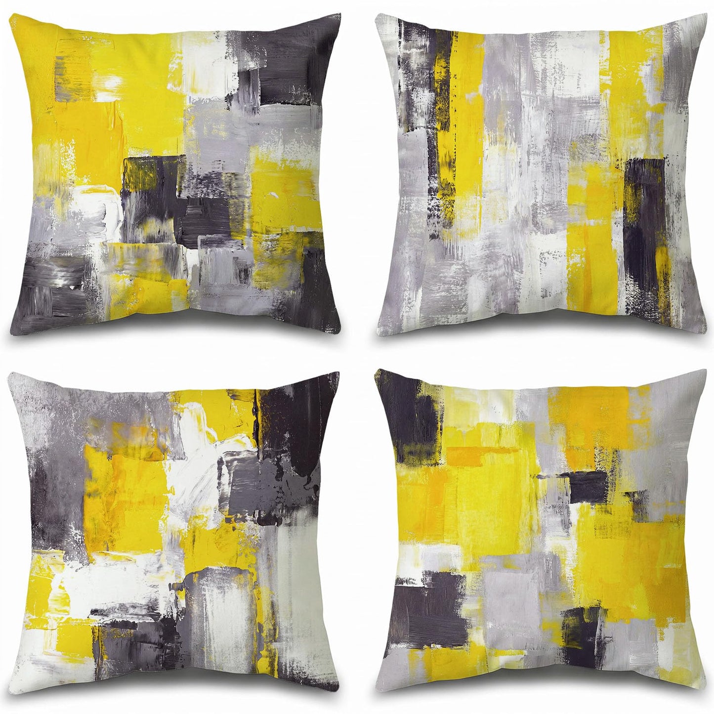 Set of 4 Blue and Grey Abstract Art Artwork Pillow Cover 18 x 18 Inch, Gallery Modern Decorative Throw Pillows Cushion Cover for Bedroom Sofa Living Room | Double-sided vibrant artwork accent cushion covers. Perfect decorative pillows for couch, sofa, bed