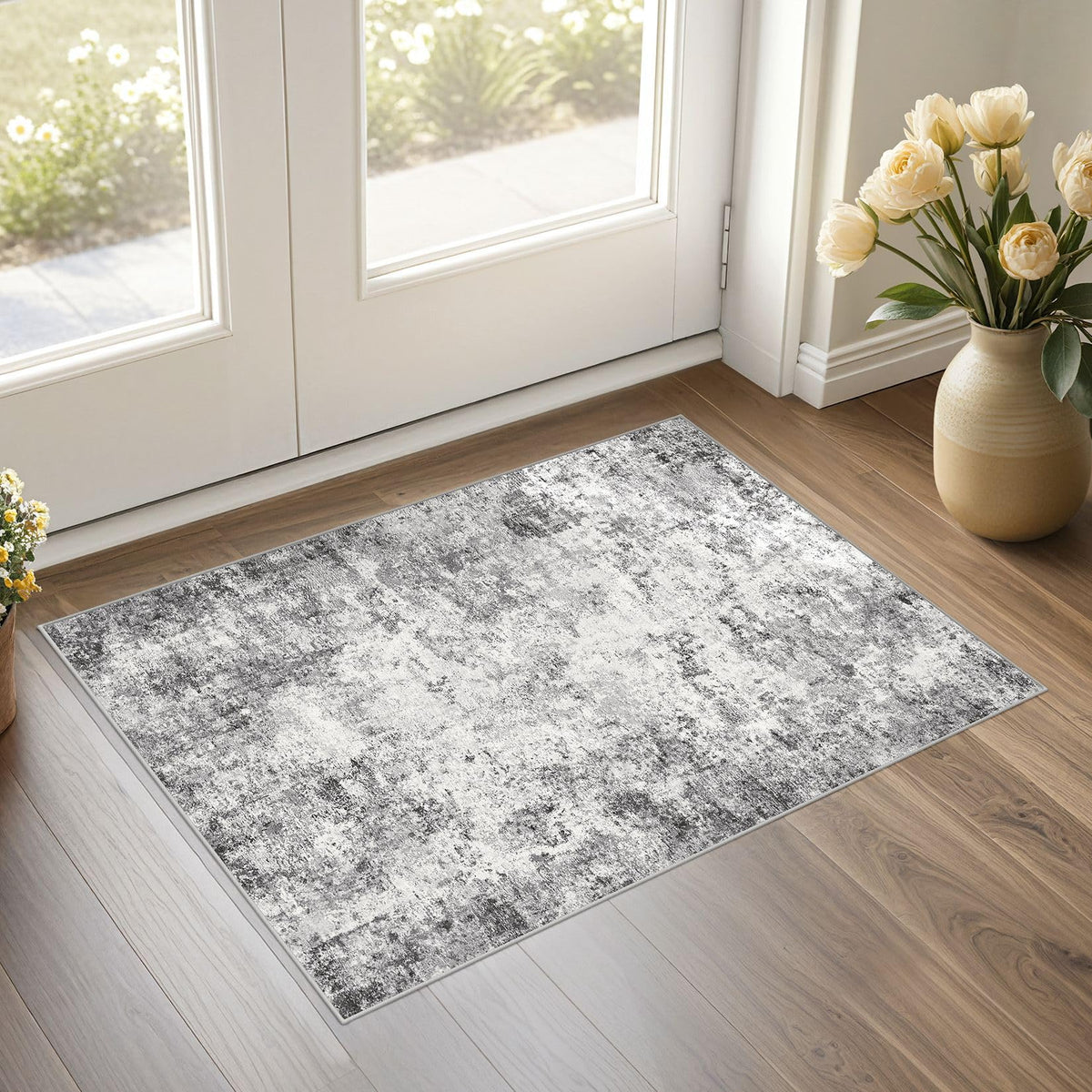 UERMEI 9x12 Area Rug Living Room Rugs - Washable Neutral Modern Abstract Soft Thin Large Rug Indoor Floor No Slip Rug Carpet for Bedroom Under Dining Table Home Office Decor - Brown Grey