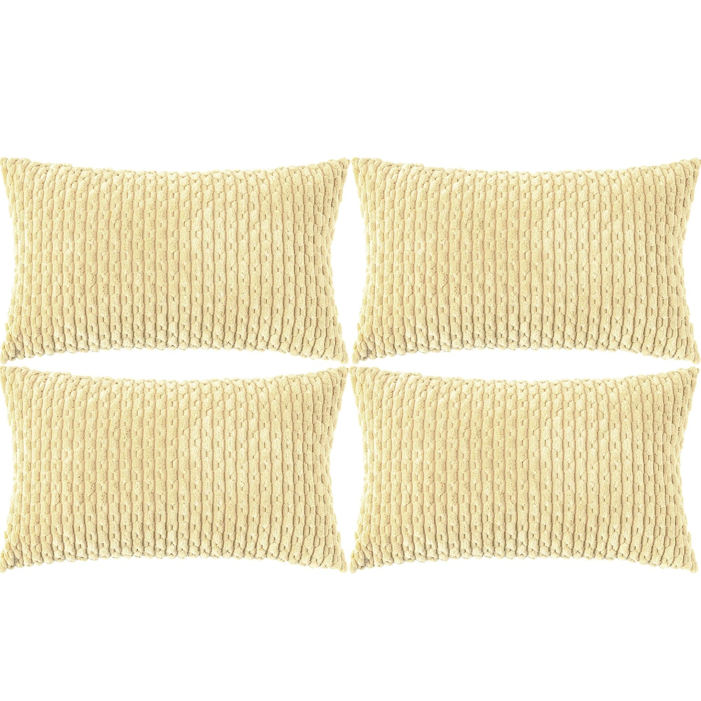 Set of 4 Neutral Decorative Throw Pillow Covers 18x18 Inch Corduroy Pillow Covers for Bed Couch Sofa Living Room Soft Square Cushion Cases